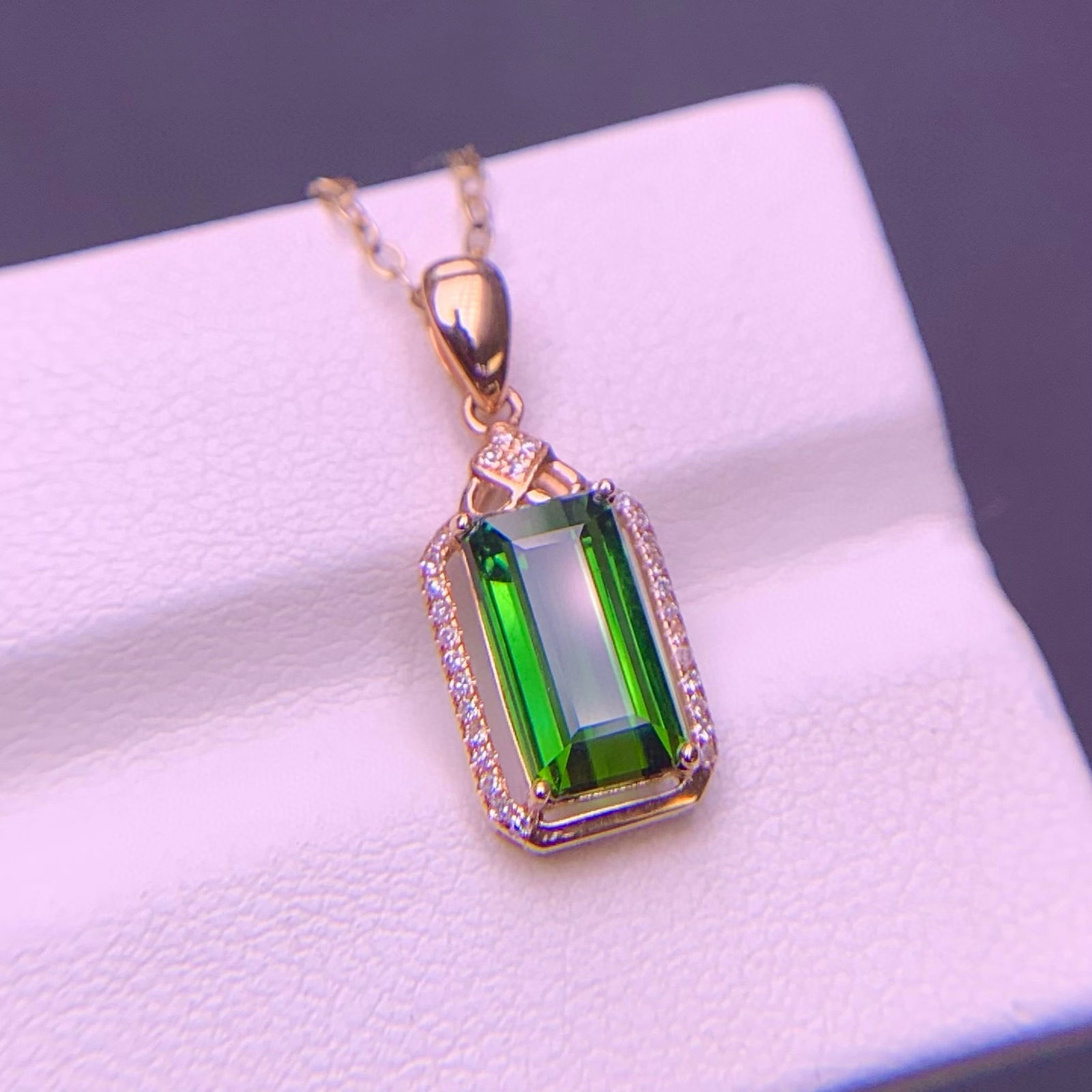 14k Gold 2.4 Ct Natural Tourmaline & Diamond Pendant( Without Chain ) - 7