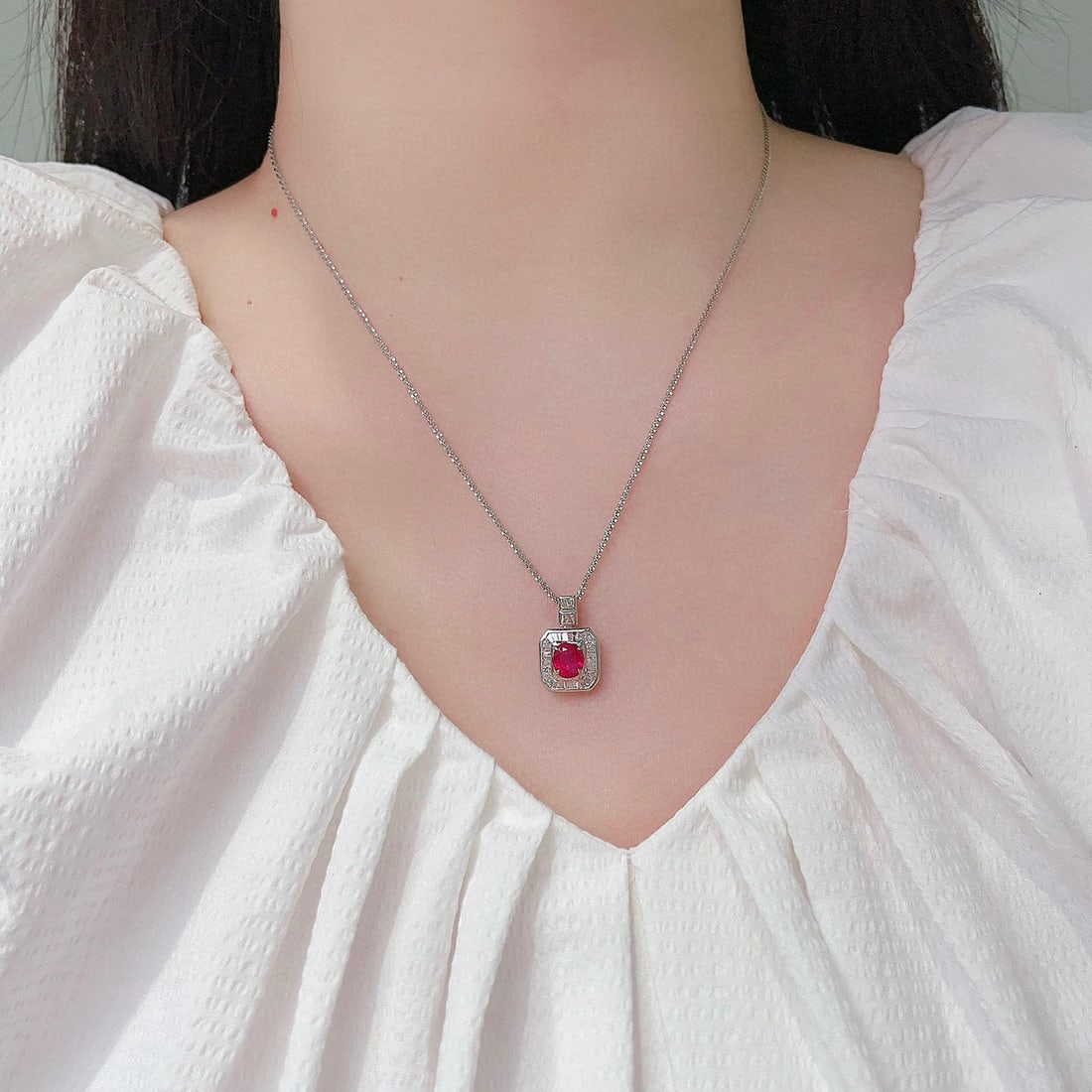 14k Gold 1.58 Ctw Natural Ruby & Diamond Pendant( Without Chain ) - 2