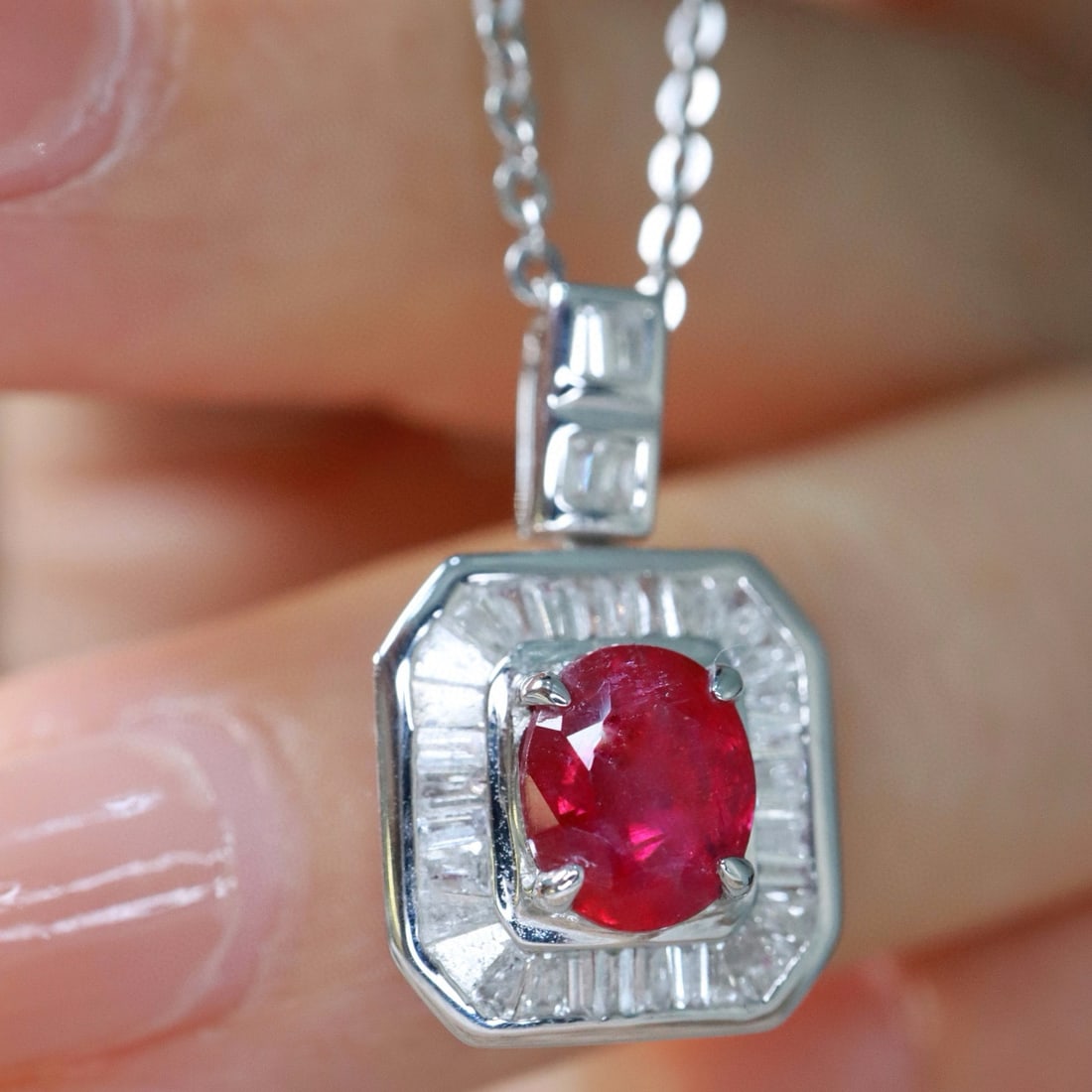 14k Gold 1.58 Ctw Natural Ruby & Diamond Pendant( Without Chain ) - 4