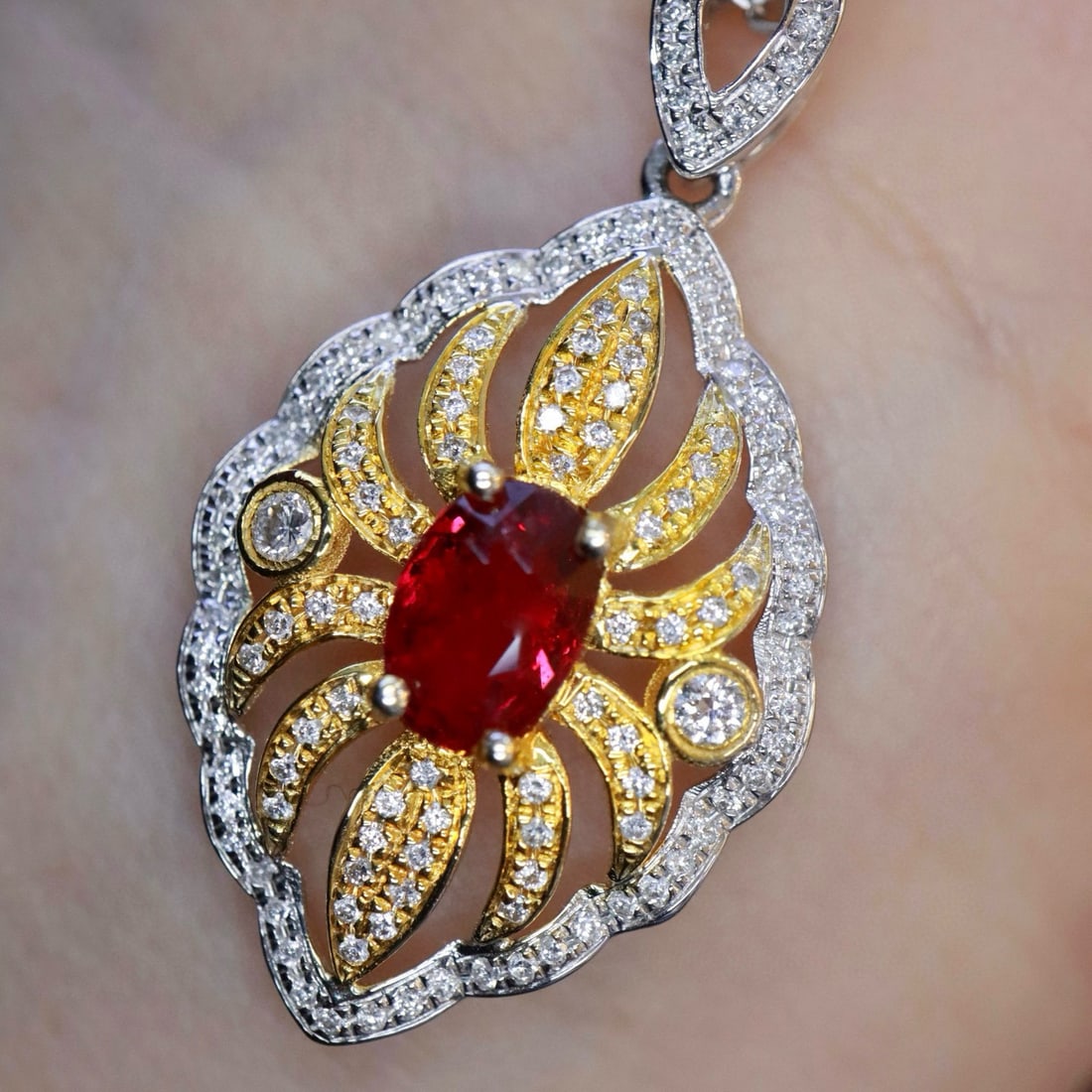 14k Gold 1.36 Ctw Natural Ruby & Diamond Pendant( Without Chain ) - 2
