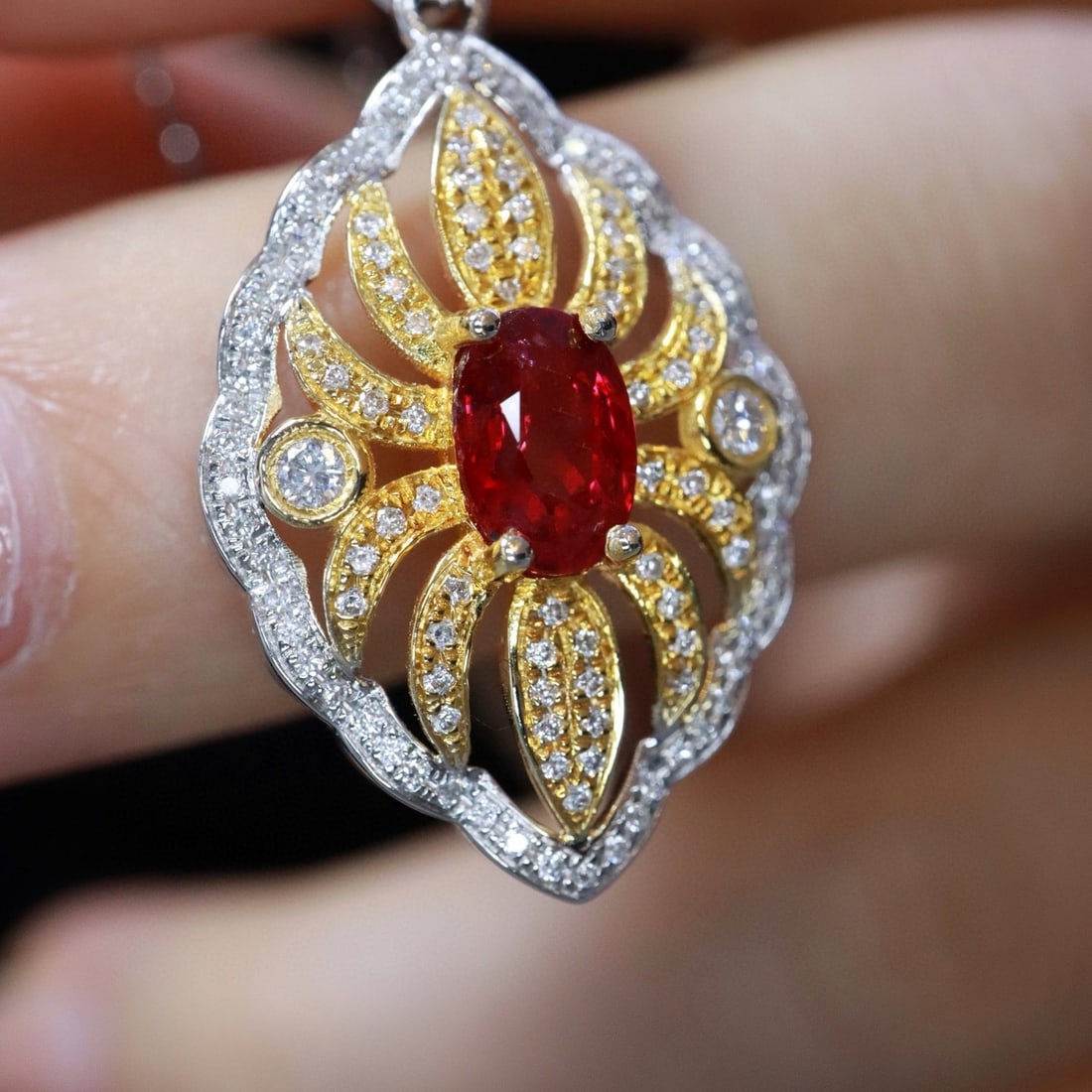 14k Gold 1.36 Ctw Natural Ruby & Diamond Pendant( Without Chain ) - 5