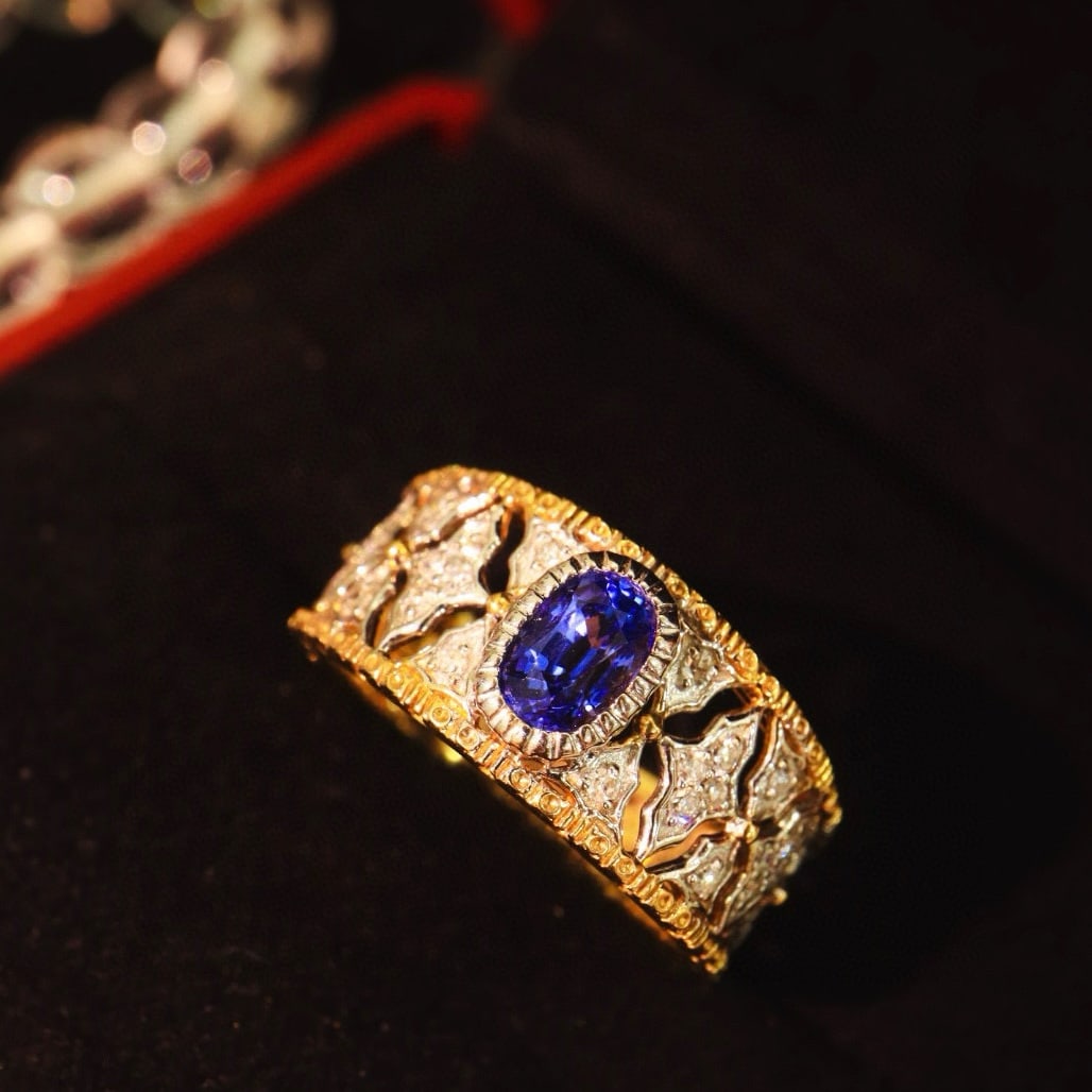 14k Gold 0.87 Ctw Natural Sapphire & Diamond Ring - 2