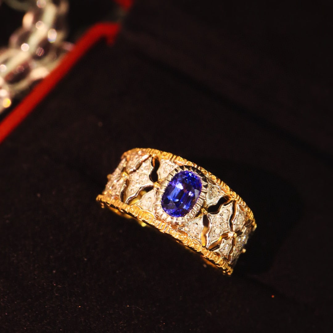 14k Gold 0.87 Ctw Natural Sapphire & Diamond Ring - 4