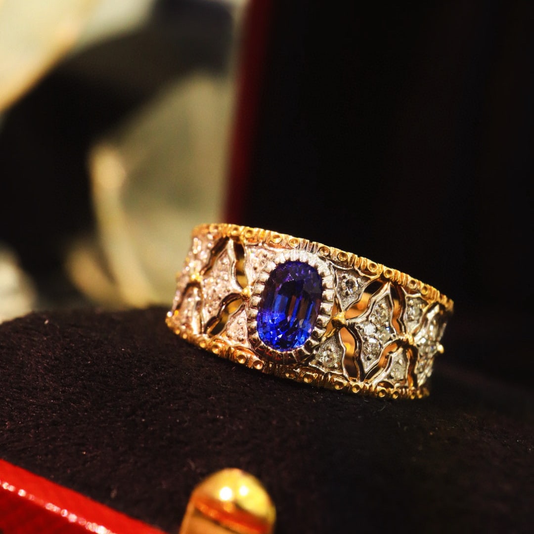 14k Gold 0.87 Ctw Natural Sapphire & Diamond Ring - 5