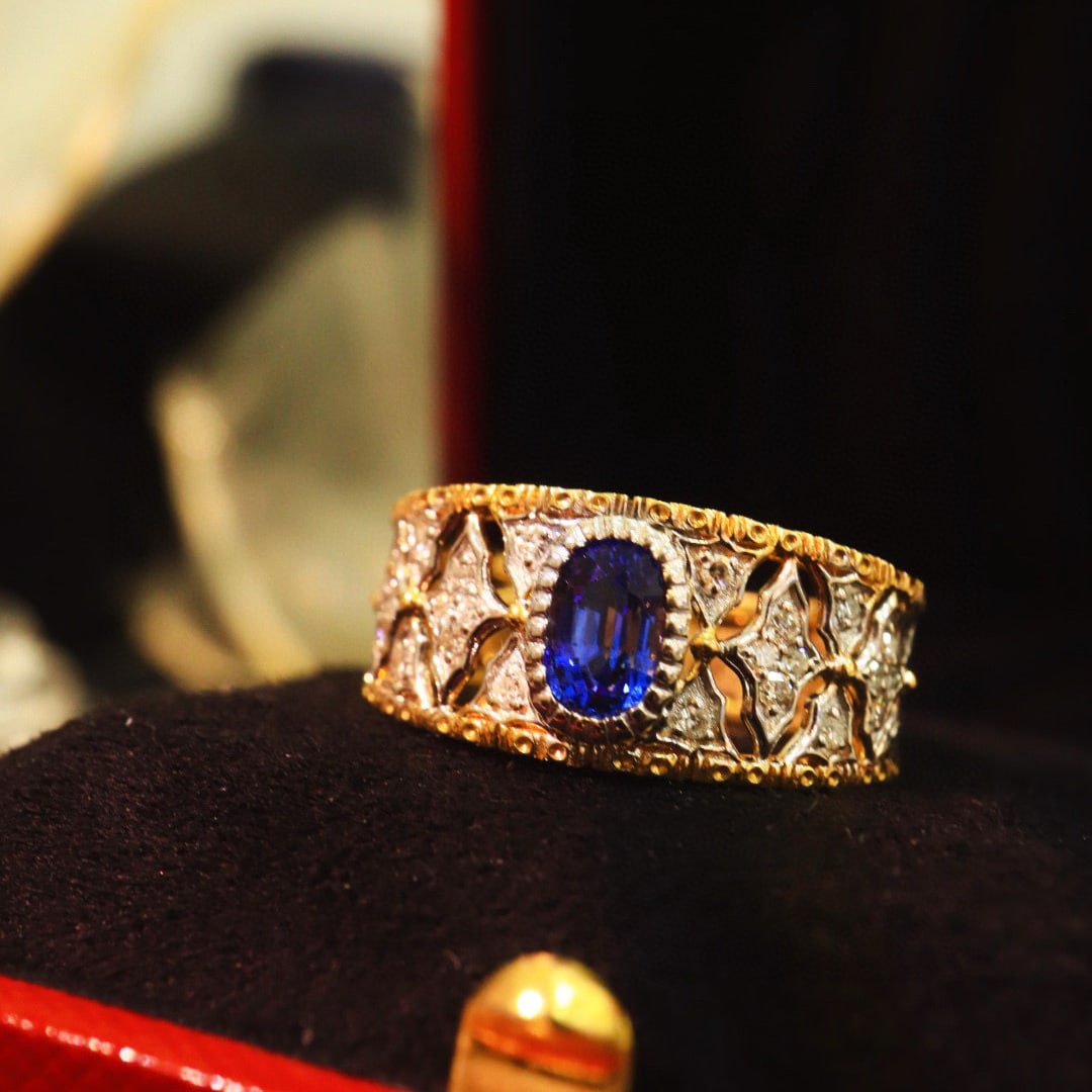 14k Gold 0.87 Ctw Natural Sapphire & Diamond Ring - 6