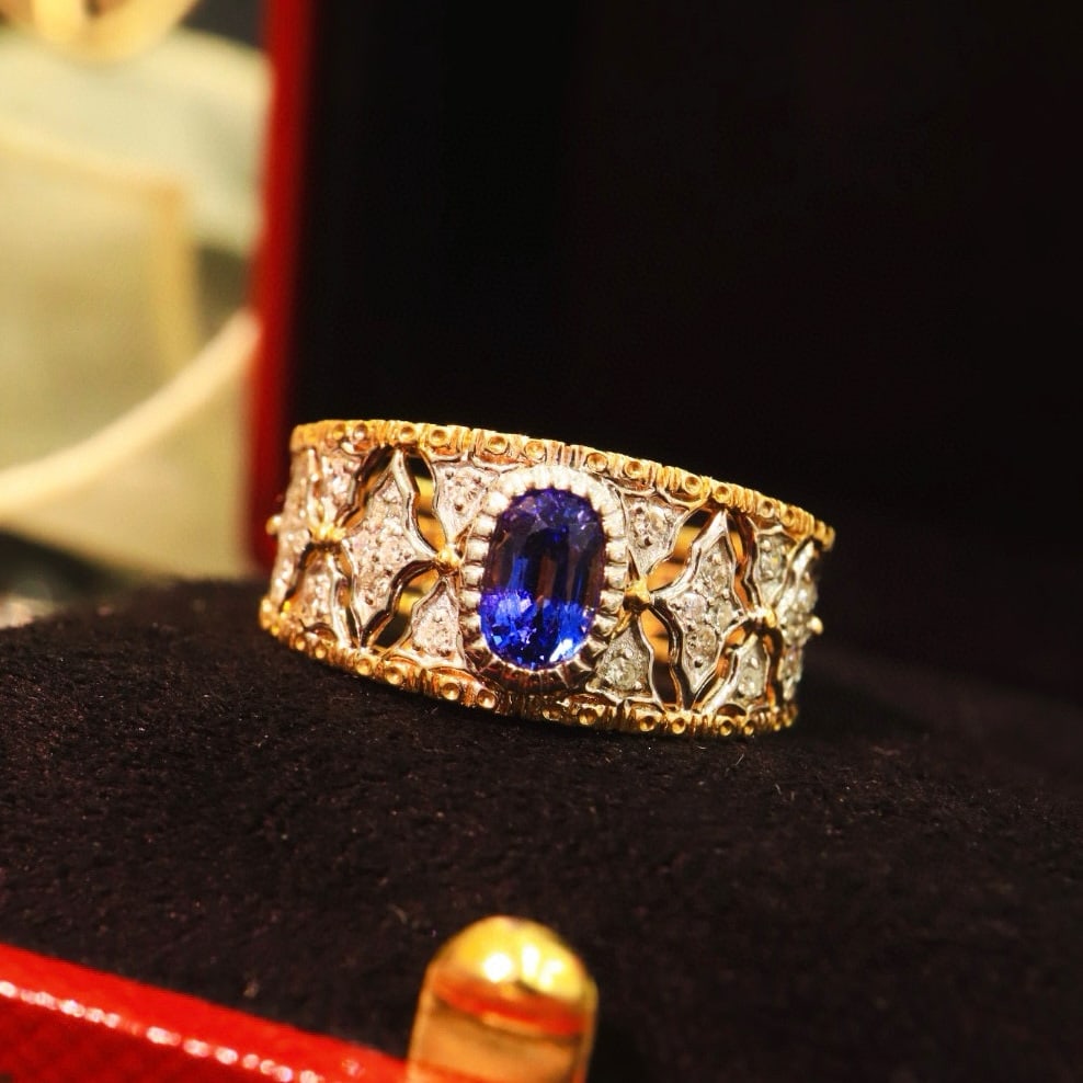 14k Gold 0.87 Ctw Natural Sapphire & Diamond Ring - 7