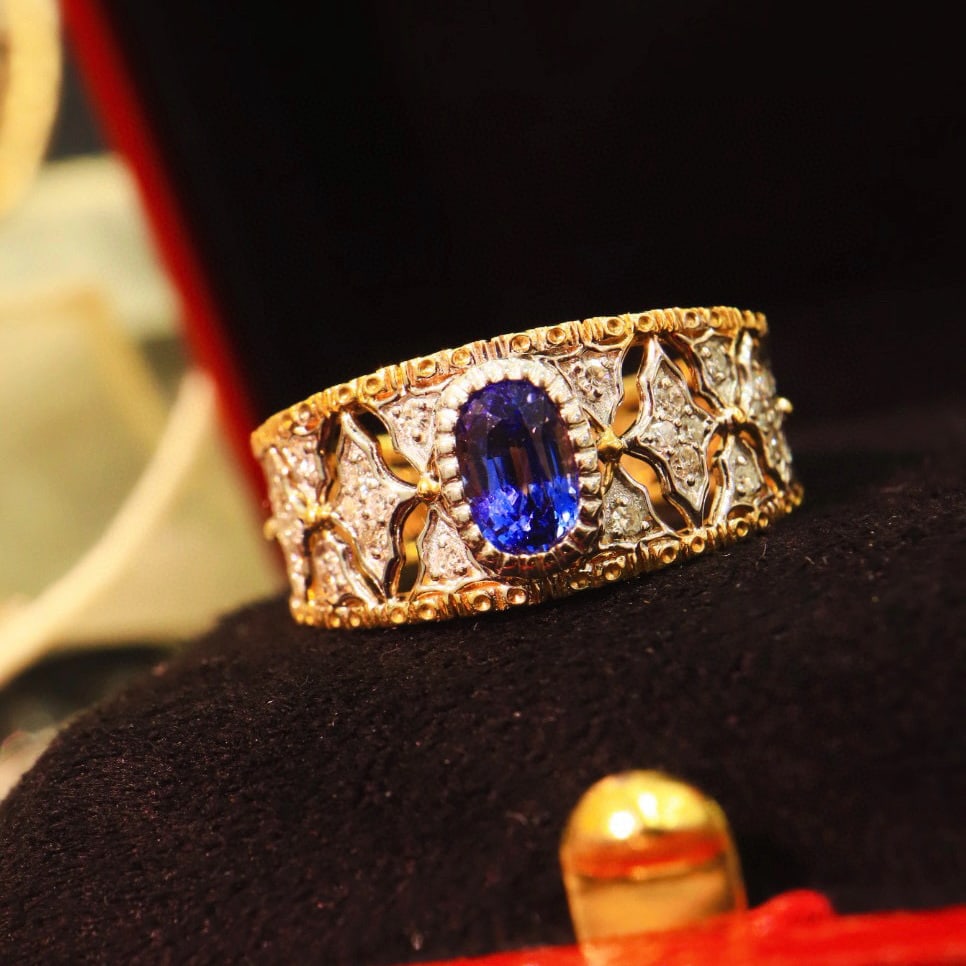 14k Gold 0.87 Ctw Natural Sapphire & Diamond Ring - 8