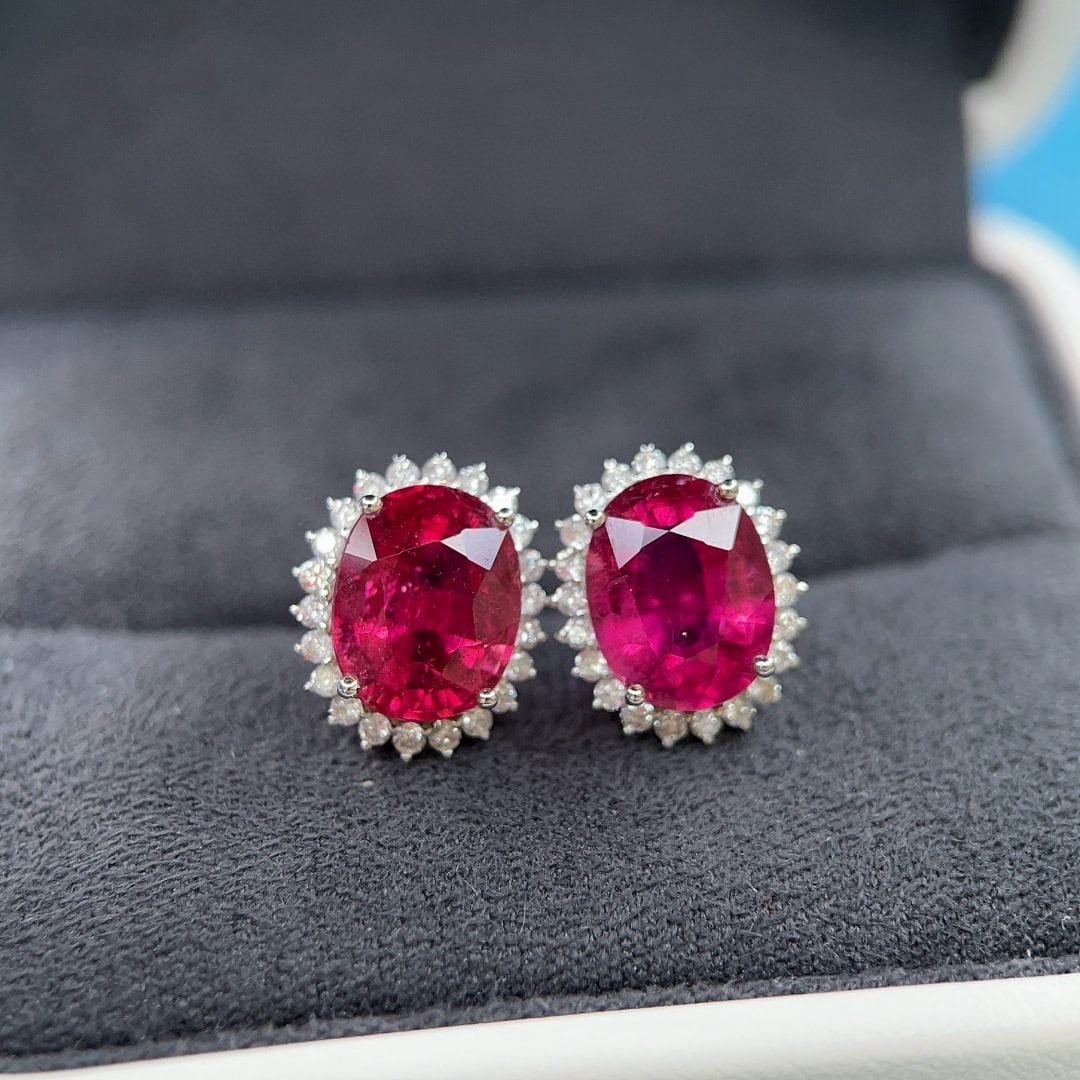 14k Gold 5.83 Ctw Natural Tourmaline & Diamond Earrings - 3