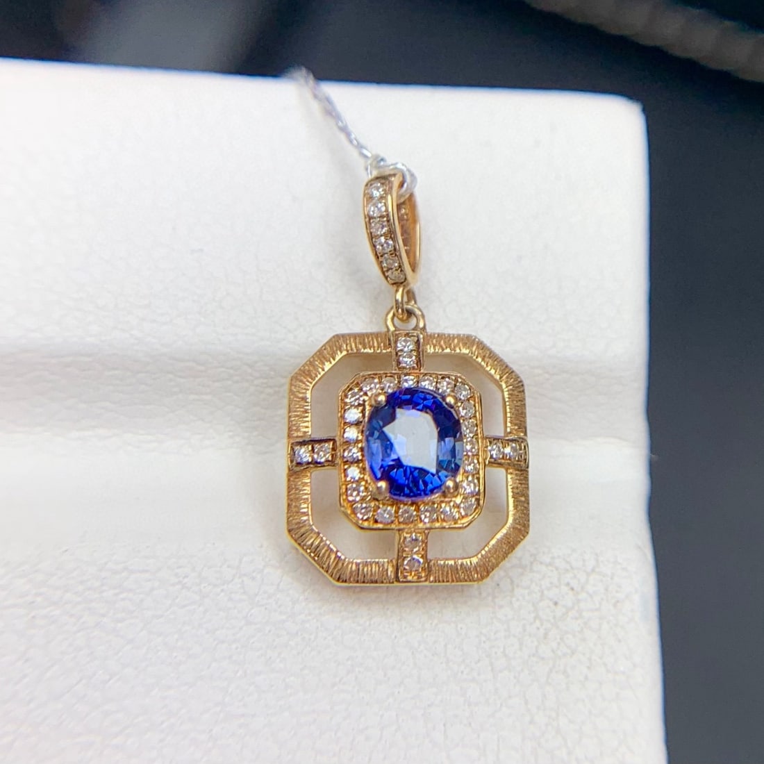 14k Gold 0.6 Ct Natural Sapphire & Diamond Pendant( Without Chain ) - 3