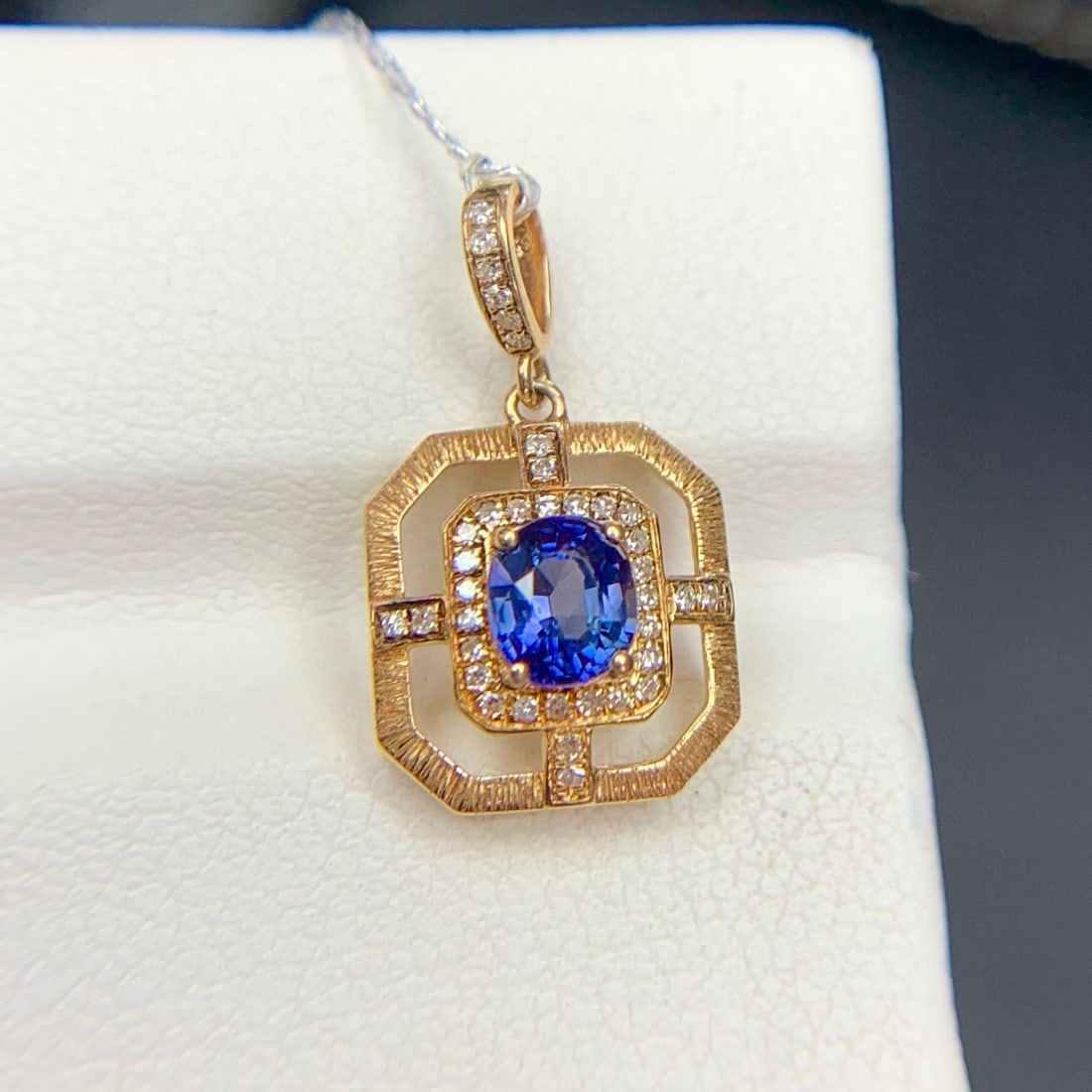 14k Gold 0.6 Ct Natural Sapphire & Diamond Pendant( Without Chain ) - 4