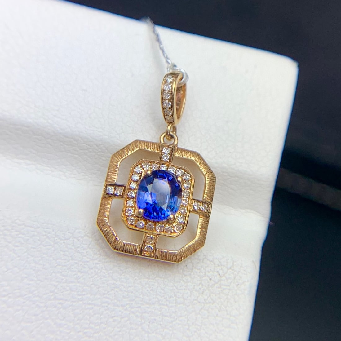 14k Gold 0.6 Ct Natural Sapphire & Diamond Pendant( Without Chain ) - 5