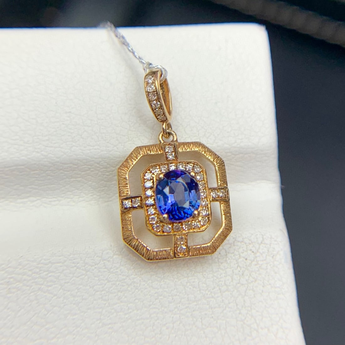 14k Gold 0.6 Ct Natural Sapphire & Diamond Pendant( Without Chain ) - 9