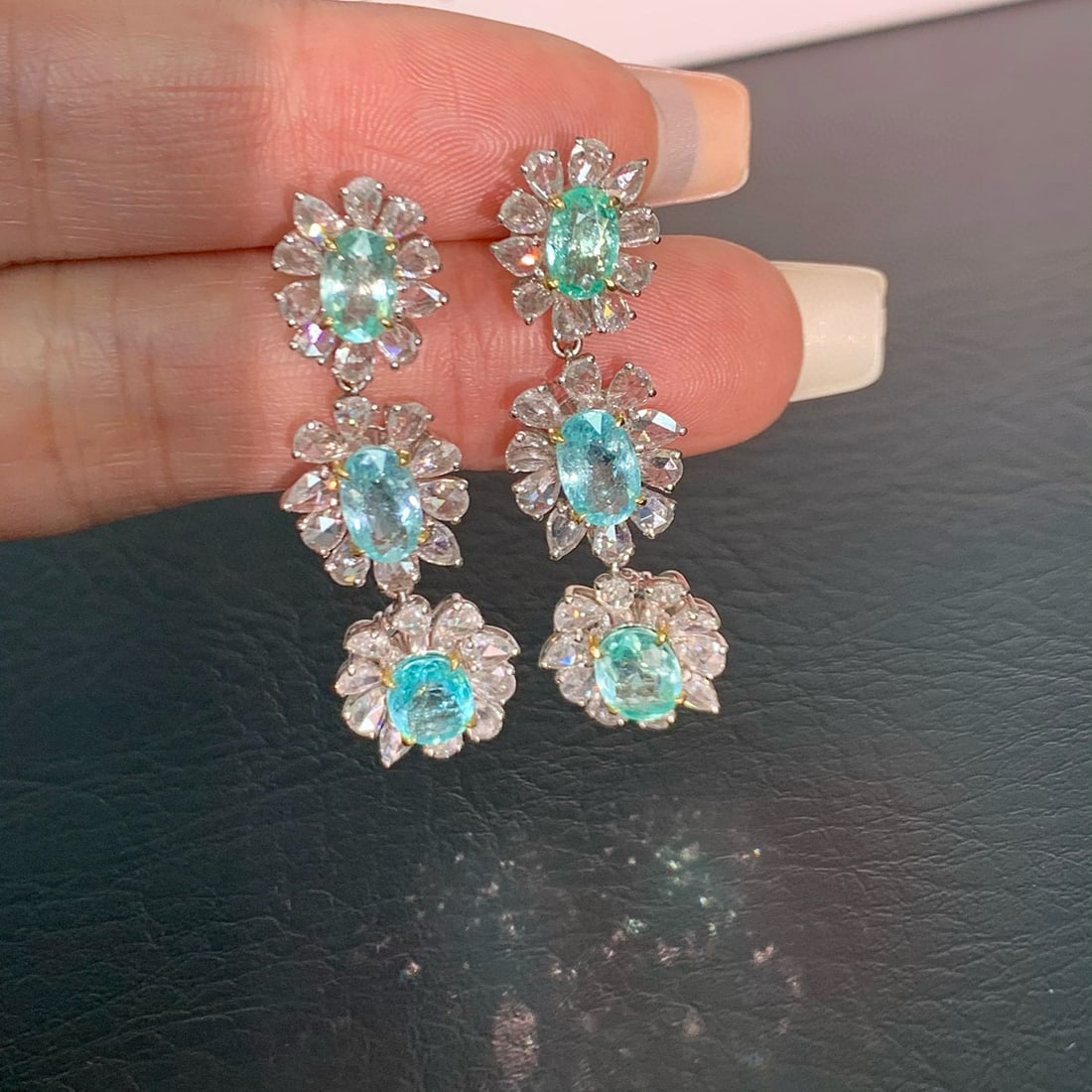 14k Gold 7.97 Ctw Natural Paraiba Tourmaline & Diamond Earrings - 2