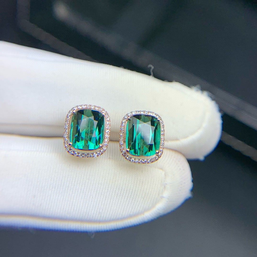 14k Gold 3.7 Ct Natural Tourmaline & Diamond Earrings - 3