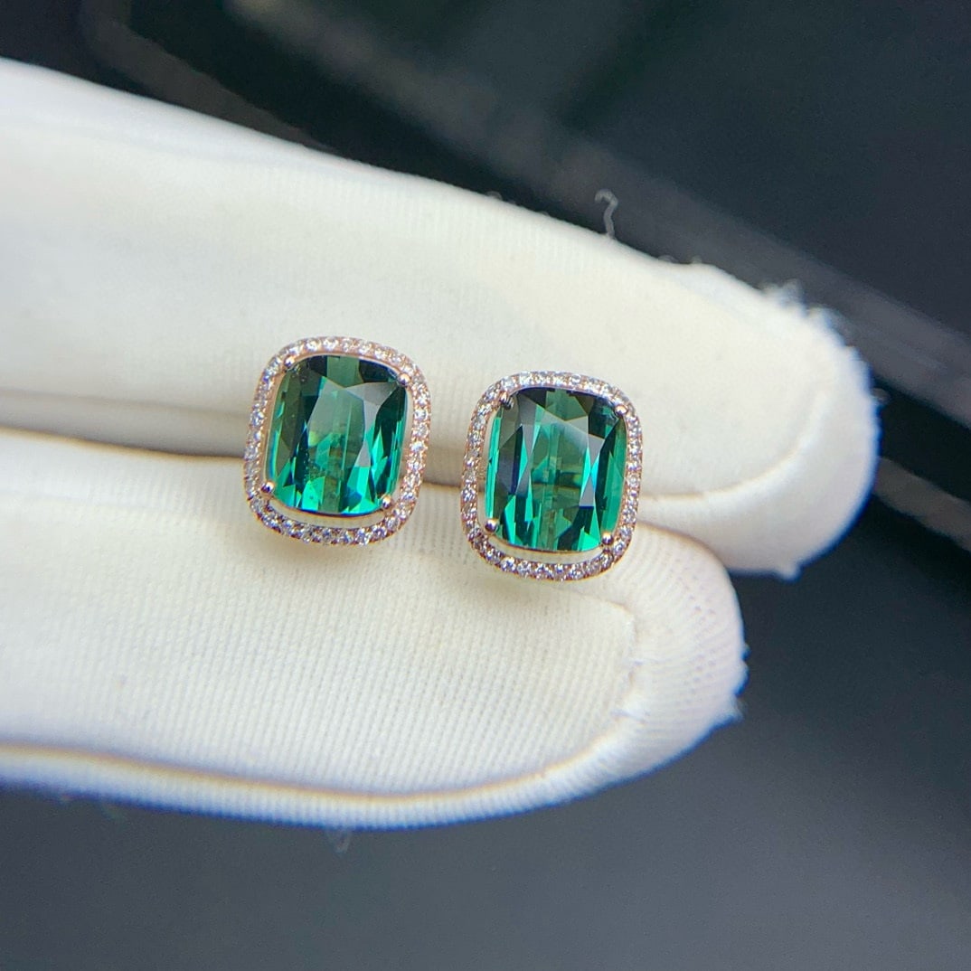 14k Gold 3.7 Ct Natural Tourmaline & Diamond Earrings - 5