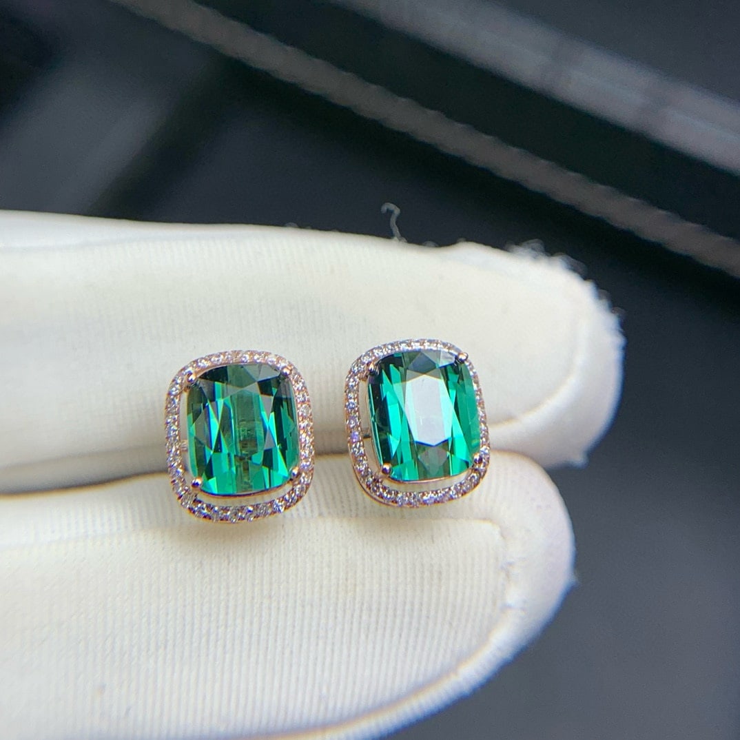 14k Gold 3.7 Ct Natural Tourmaline & Diamond Earrings - 8