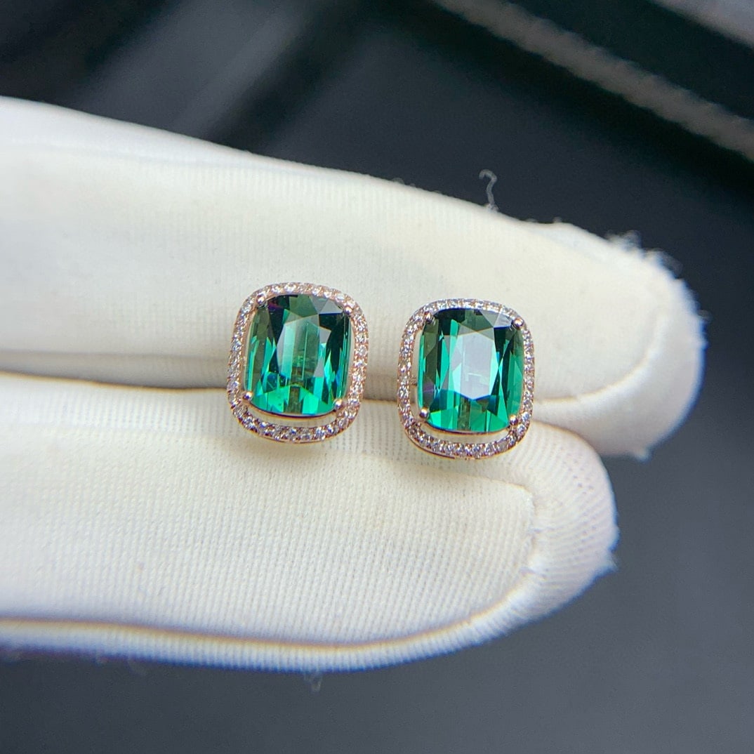 14k Gold 3.7 Ct Natural Tourmaline & Diamond Earrings - 9