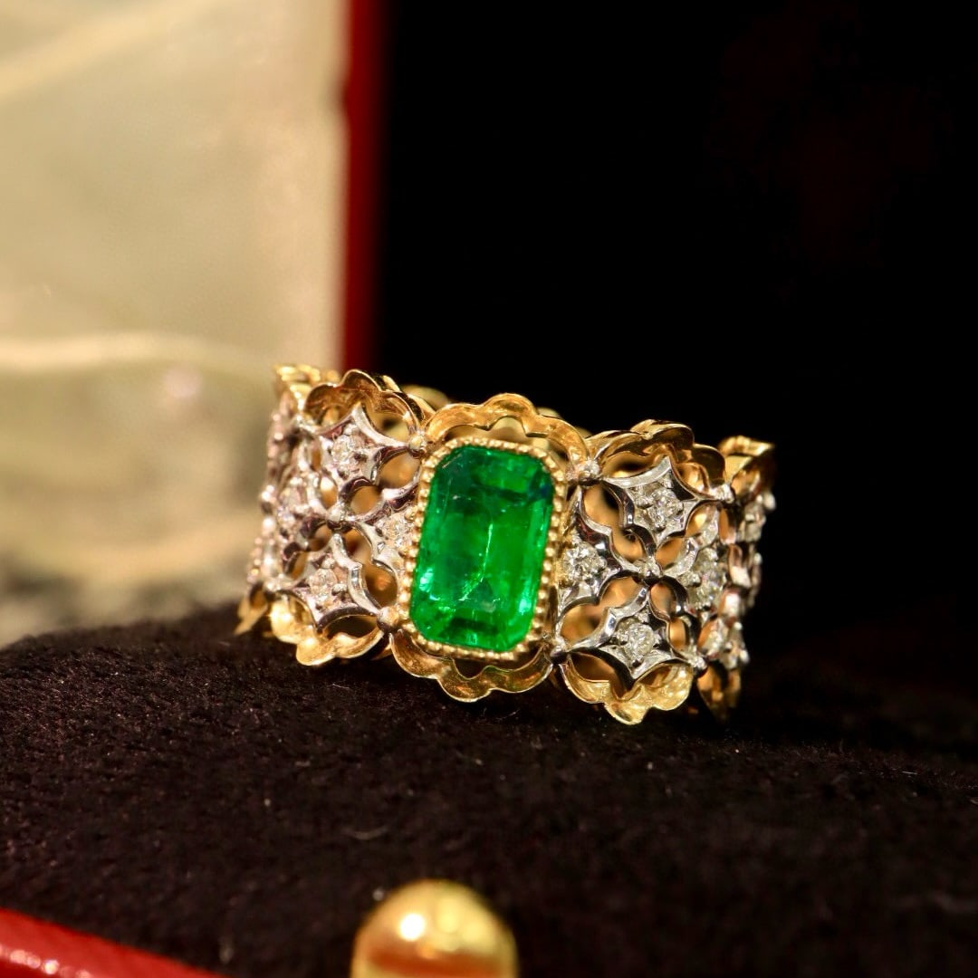 14k Gold 1.27 Ctw Vivid Green Natural Emerald & Diamond Ring - 3