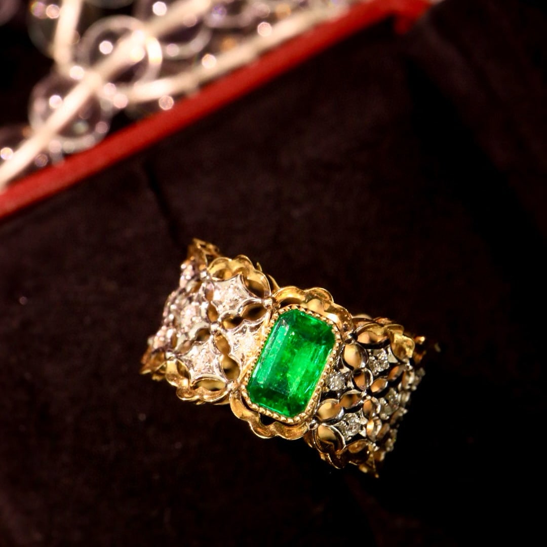 14k Gold 1.27 Ctw Vivid Green Natural Emerald & Diamond Ring - 4