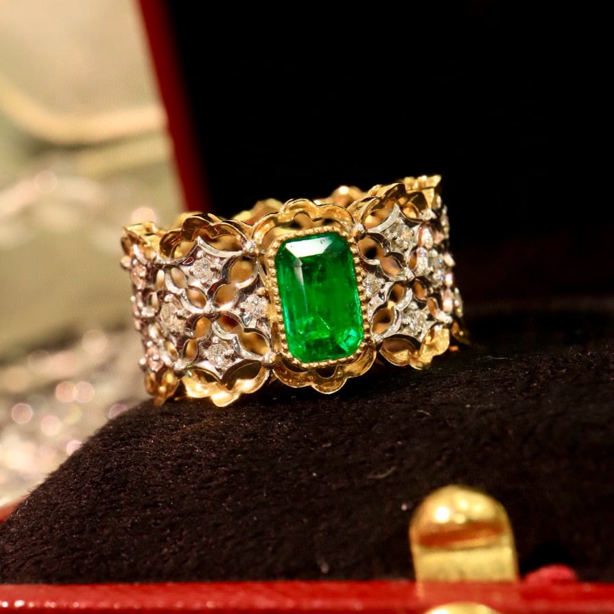 14k Gold 1.27 Ctw Vivid Green Natural Emerald & Diamond Ring - 6
