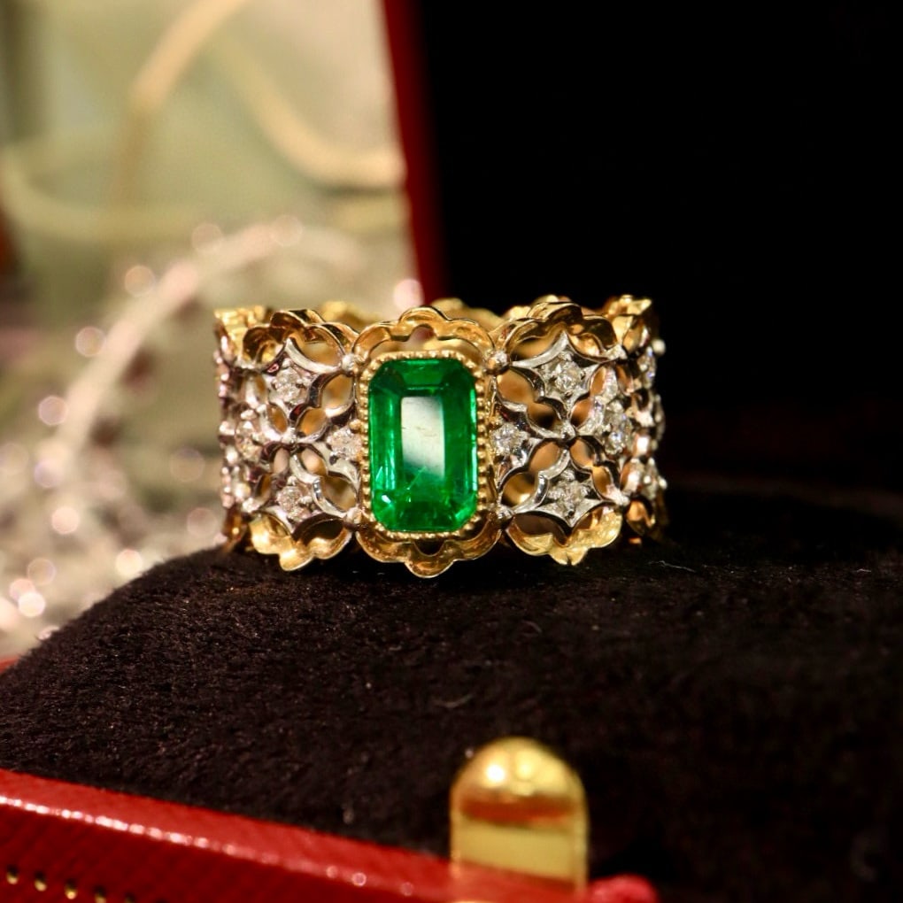 14k Gold 1.27 Ctw Vivid Green Natural Emerald & Diamond Ring - 7