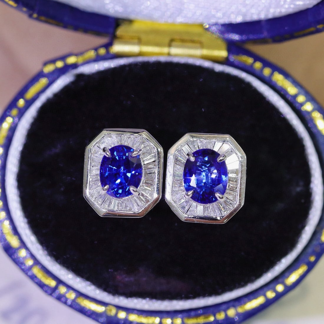 14k Gold 0.79 Ct Natural Sapphire & Diamond Earrings - 7