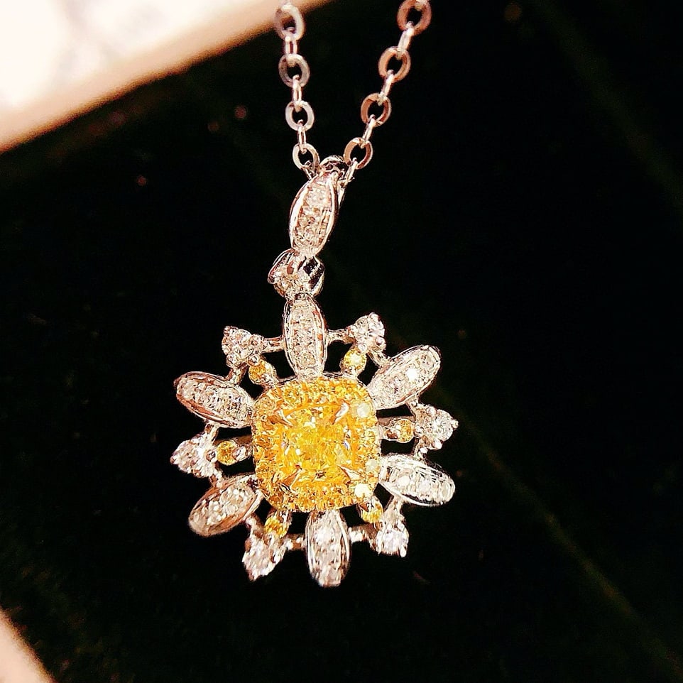 14k Gold 0.29 Ct Natural Yellow Diamond & Diamond Pendant( Without Chain ) - 5