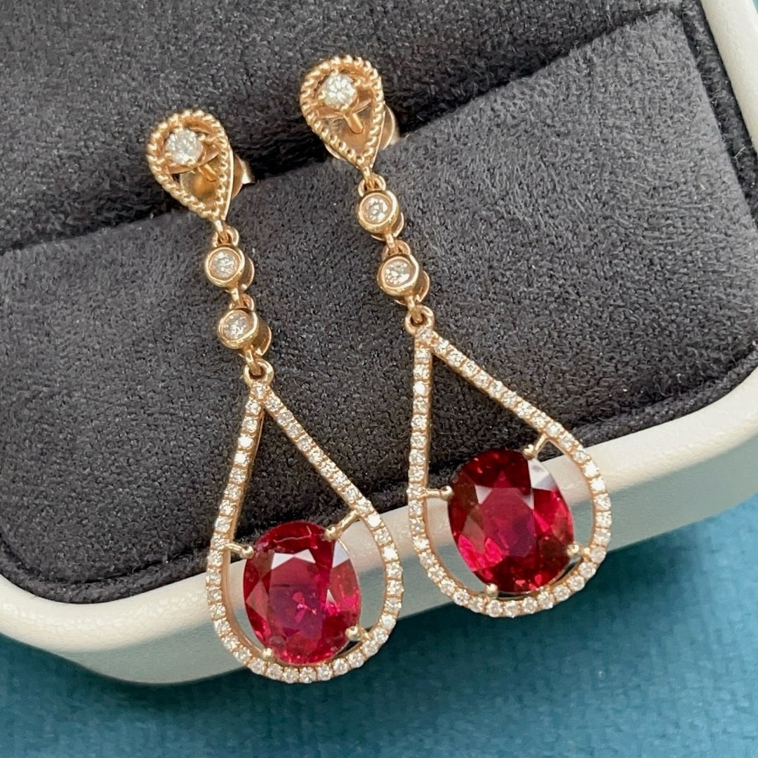 14k Gold 5.20 Ctw Natural Tourmaline & Diamond Earrings - 3