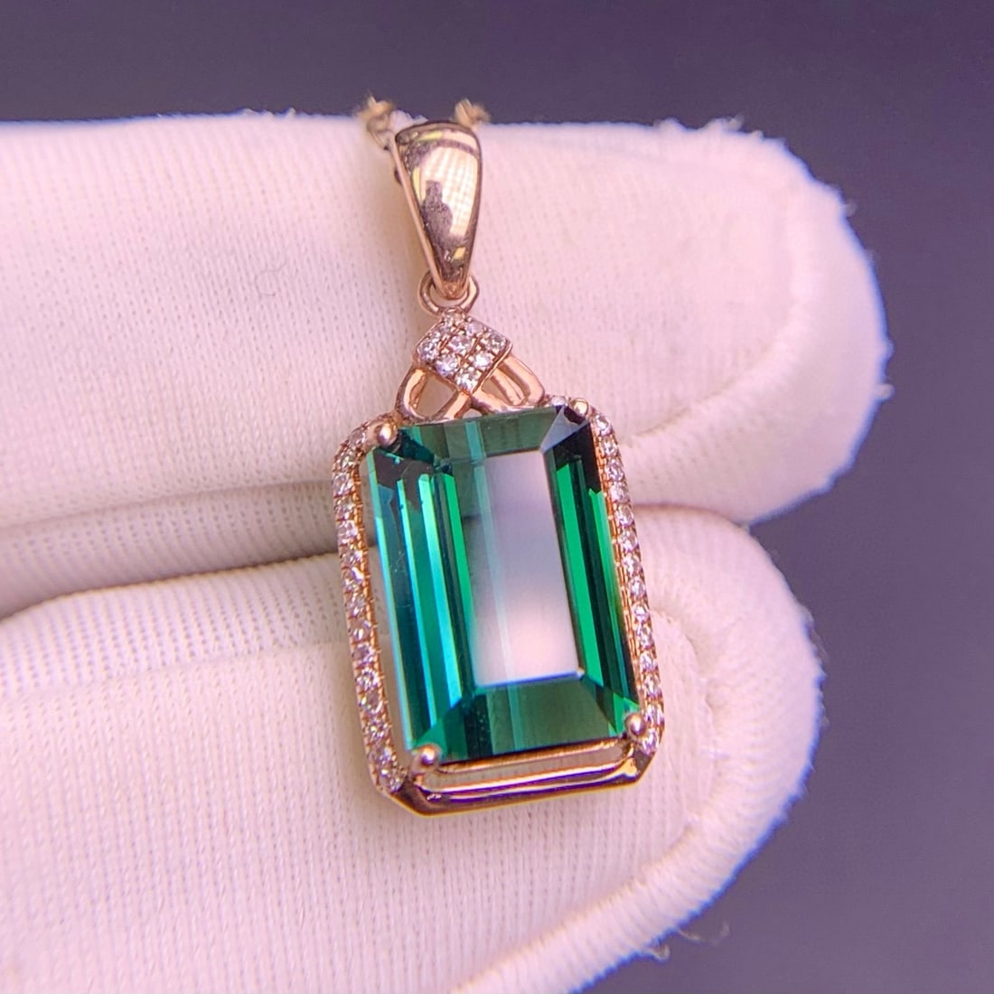 14k Gold 3.4 Ct Natural Tourmaline & Diamond Pendant( Without Chain ) - 2