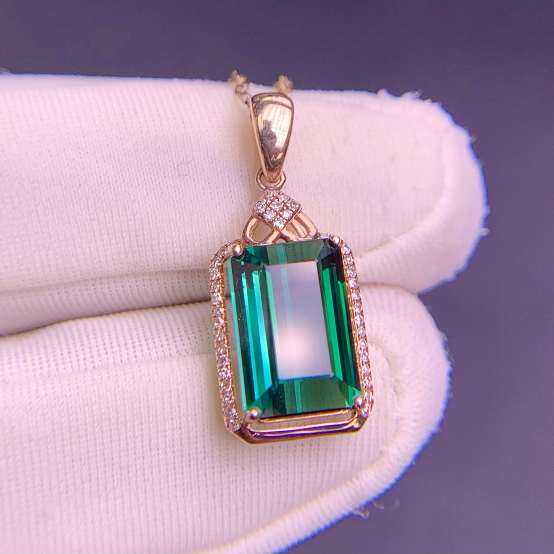 14k Gold 3.4 Ct Natural Tourmaline & Diamond Pendant( Without Chain ) - 3