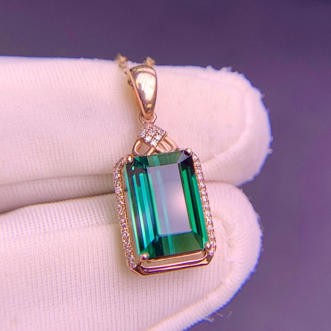 14k Gold 3.4 Ct Natural Tourmaline & Diamond Pendant( Without Chain ) - 7