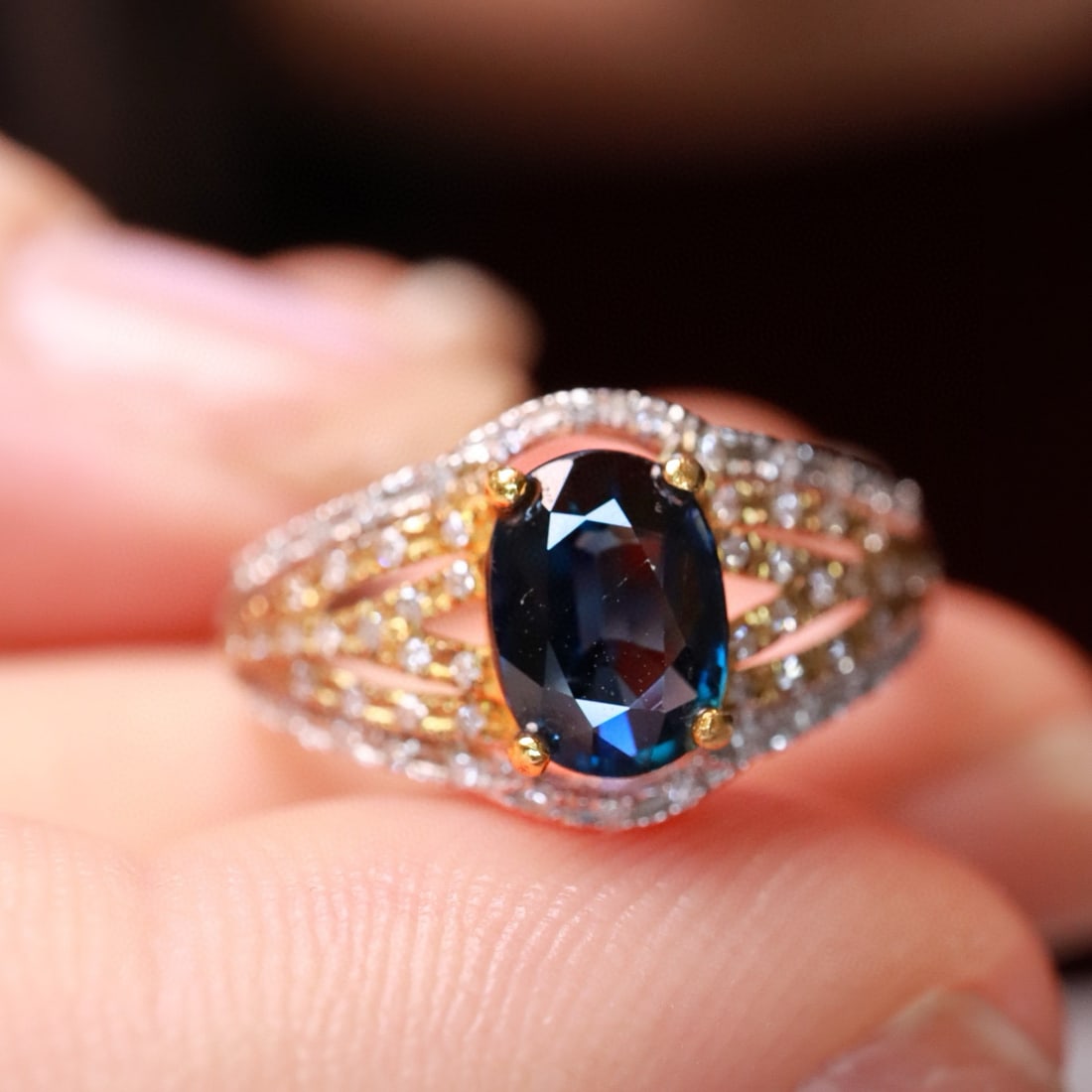 14k Gold 1.1 Ct Natural Sapphire & Diamond Ring - 3