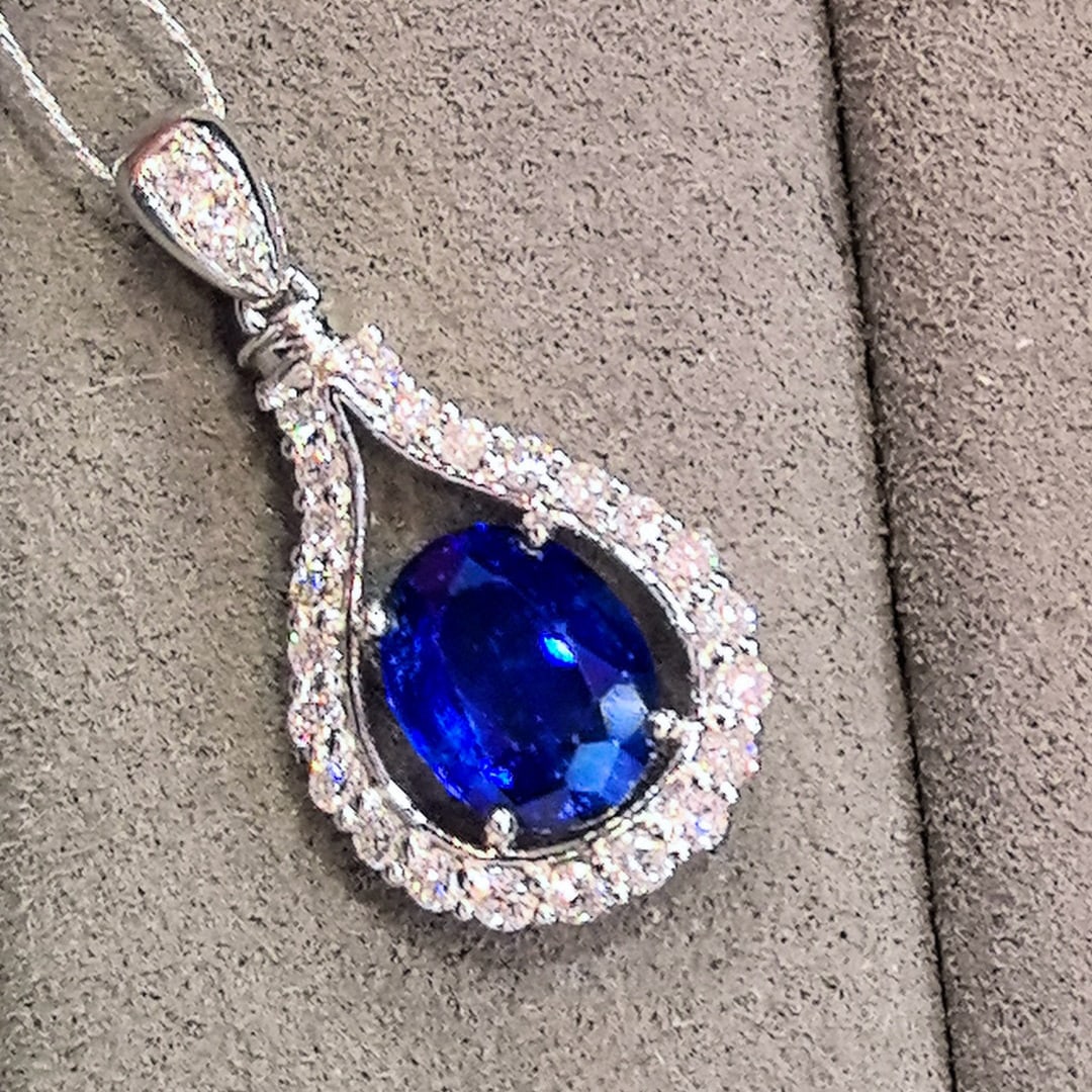 14k Gold 2.31 Ctw Natural Sapphire & Diamond Pendant( Without Chain ) - 2