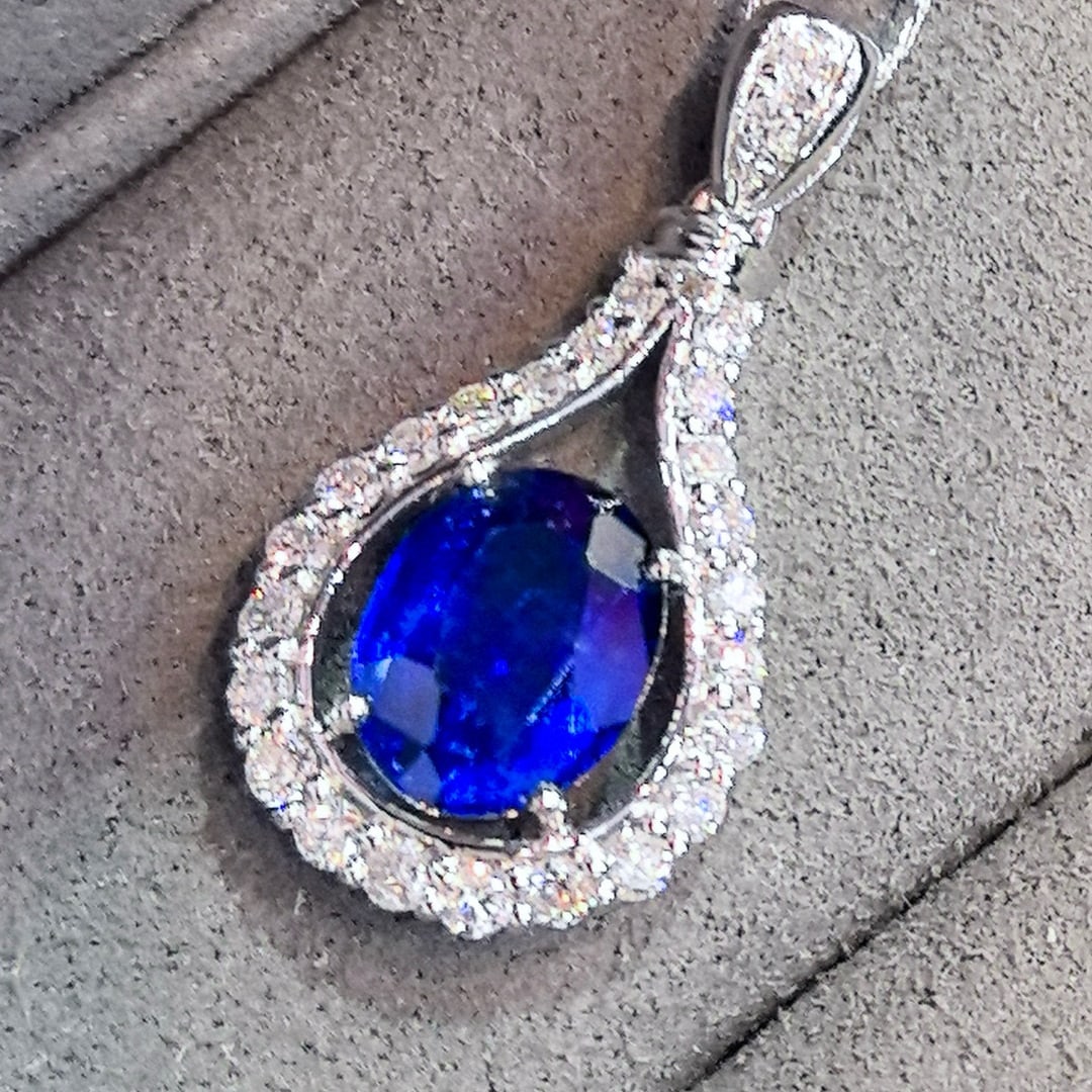 14k Gold 2.31 Ctw Natural Sapphire & Diamond Pendant( Without Chain ) - 3