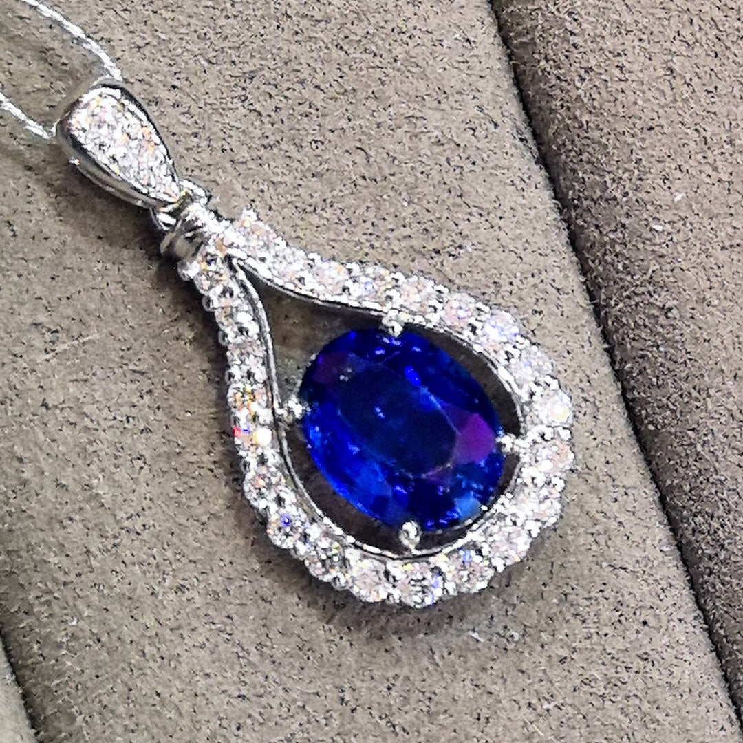 14k Gold 2.31 Ctw Natural Sapphire & Diamond Pendant( Without Chain ) - 4