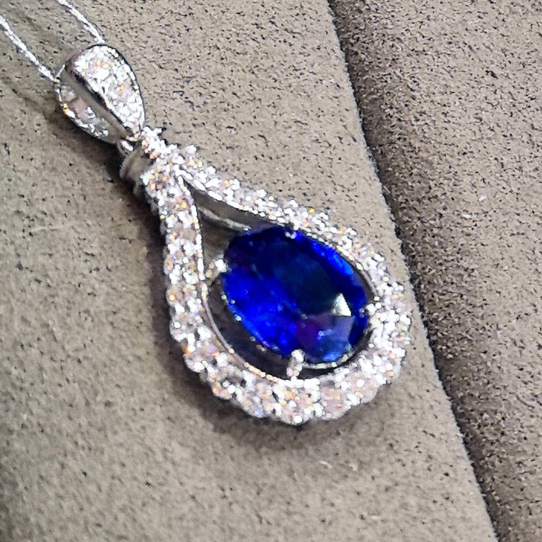 14k Gold 2.31 Ctw Natural Sapphire & Diamond Pendant( Without Chain ) - 5