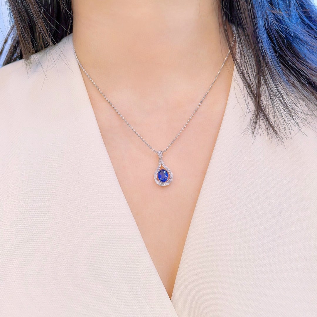 14k Gold 2.31 Ctw Natural Sapphire & Diamond Pendant( Without Chain ) - 6