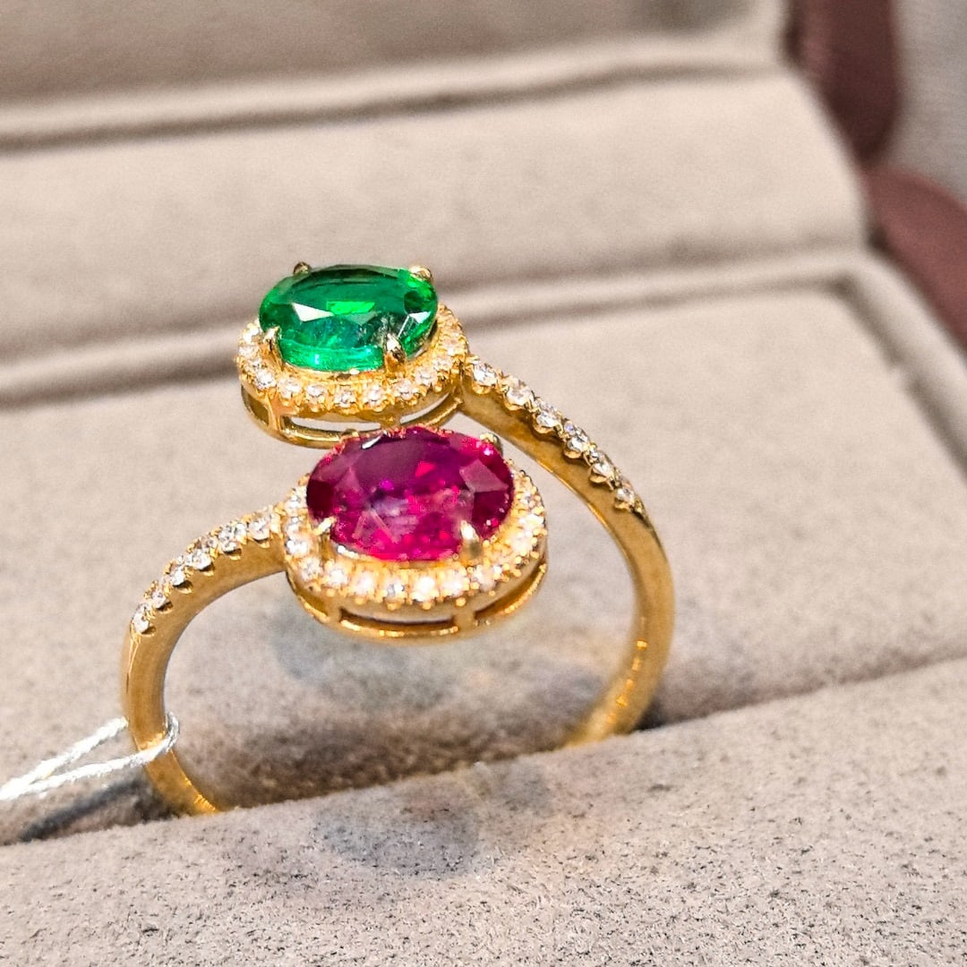 14k Gold 2.08 Ctw Natural Ruby & Emerald & Toi Et Moi Ring - 2