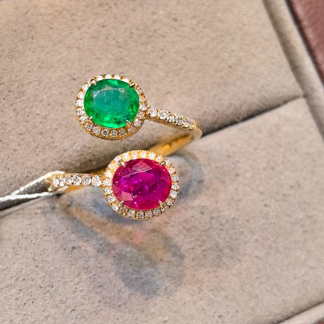 14k Gold 2.08 Ctw Natural Ruby & Emerald & Toi Et Moi Ring - 3