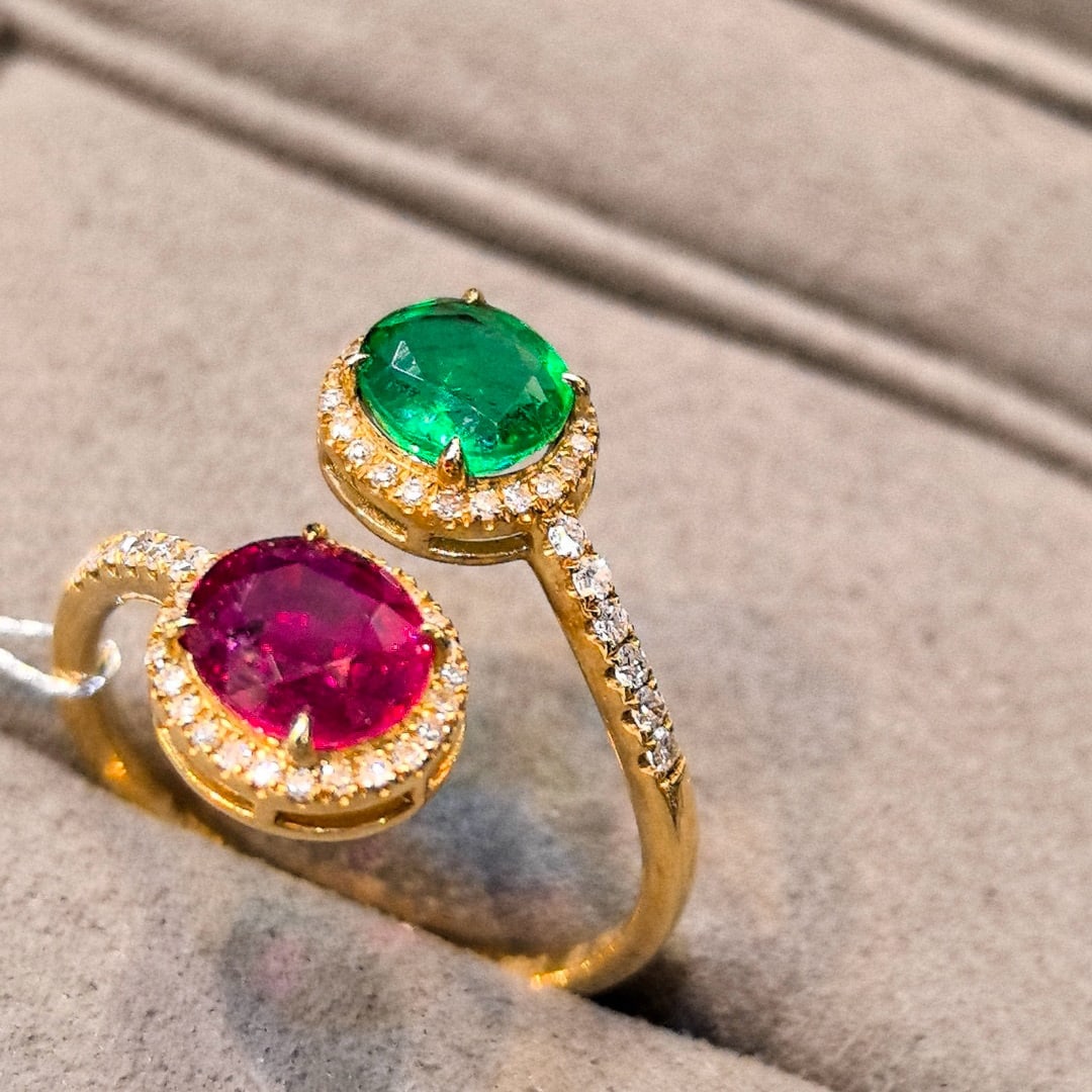 14k Gold 2.08 Ctw Natural Ruby & Emerald & Toi Et Moi Ring - 4