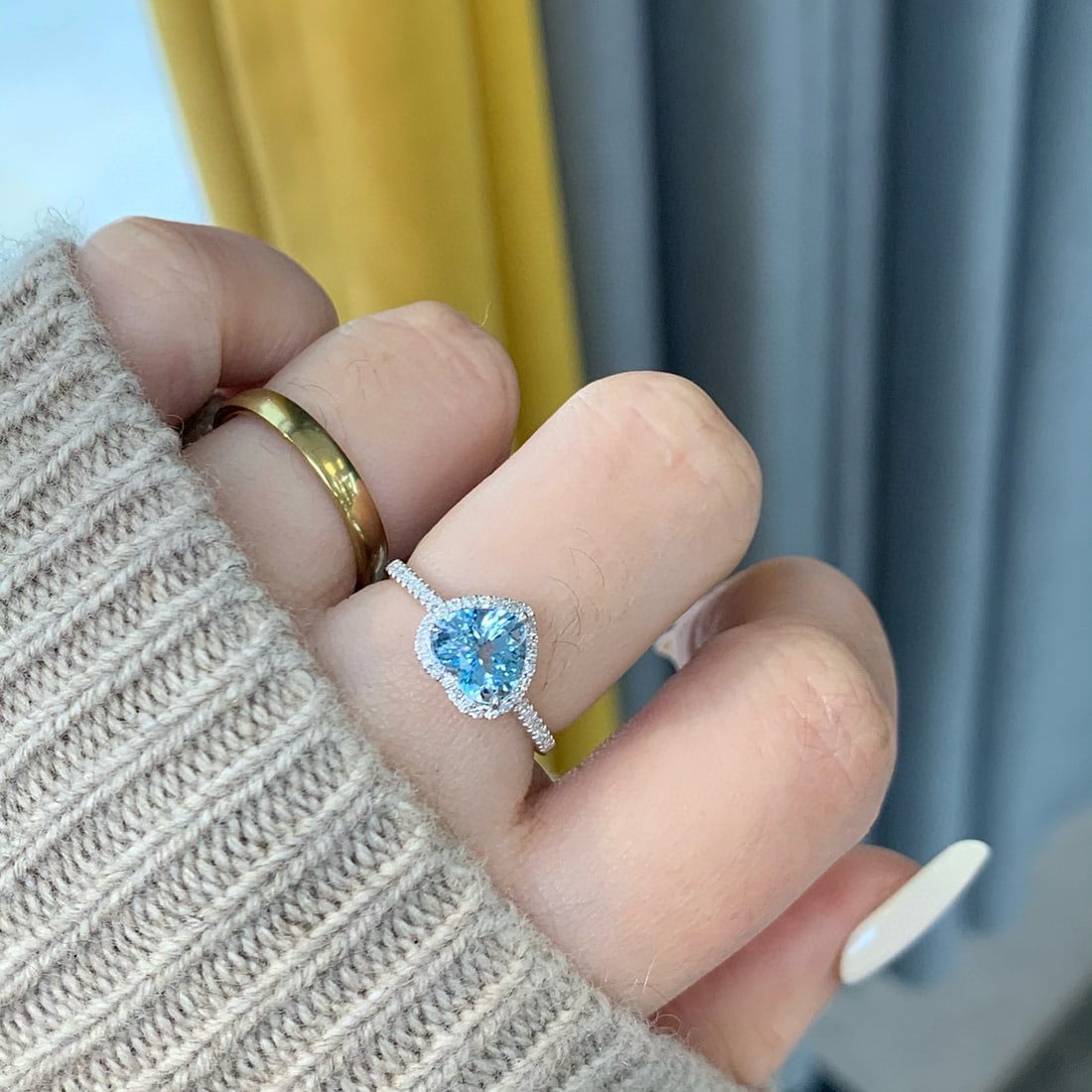 14k Gold 1.16 Ctw Natural Aquamarine & Diamond Ring - 4