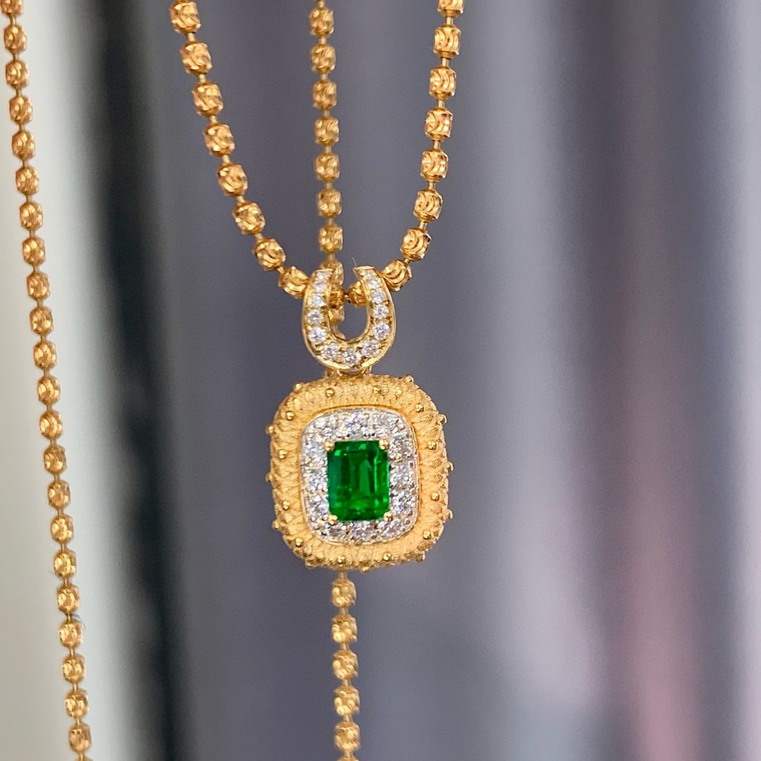 14k Gold 0.43 Ctw Vivid Green Natural Emerald & Diamond Pendant( Without Chain ) - 2