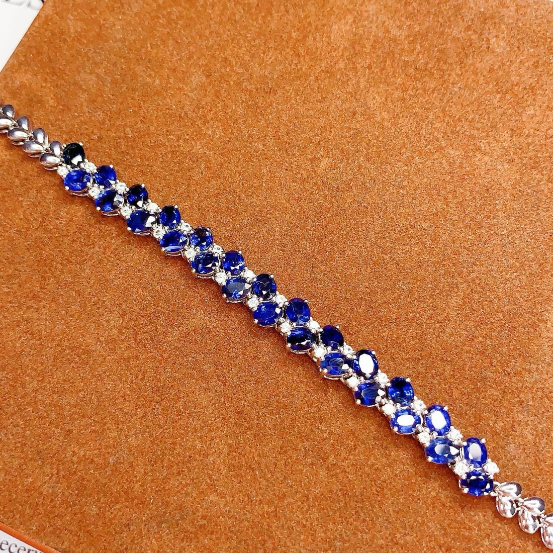 14k Gold 8.02 Ct Natural Sapphire & Diamond Bracelet - 4