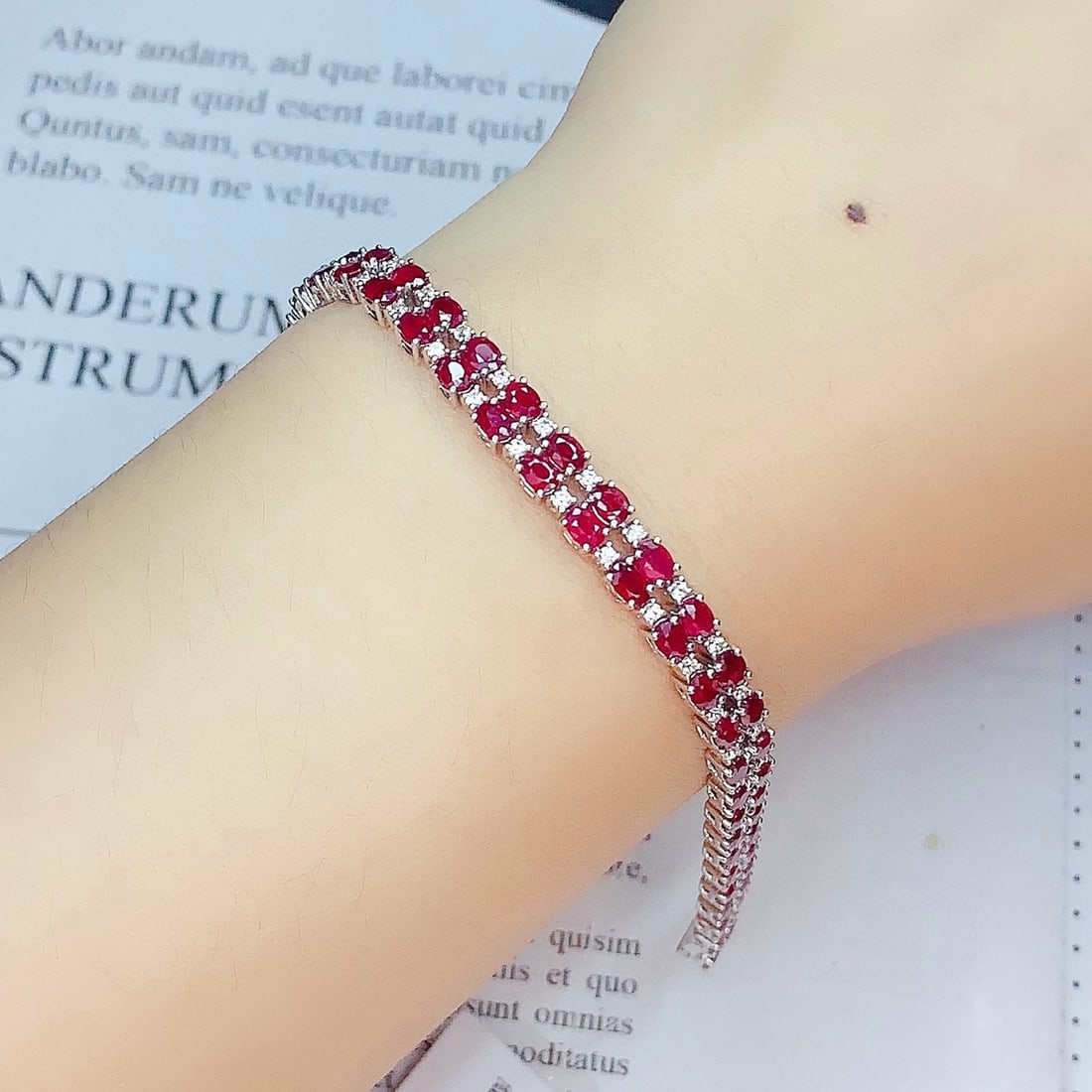 14k Gold 12.73 Ct Natural Ruby & Diamond Bracelet - 5