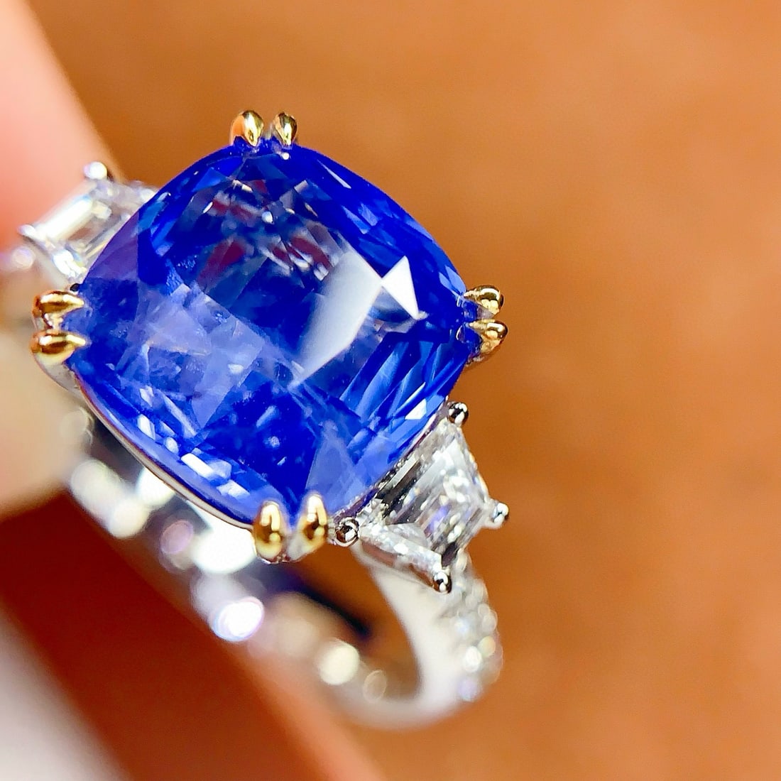 14k Gold 5 Ct Natural Sapphire & Diamond Ring - 5