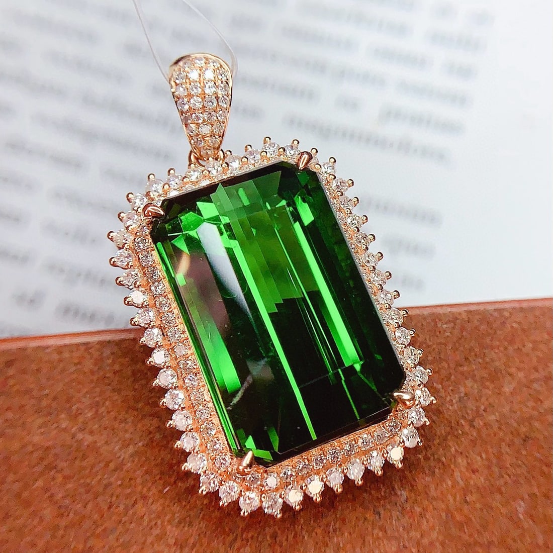 14k Gold 17.06 Ct Natural Tourmaline & Diamond Pendant( Without Chain ) - 3