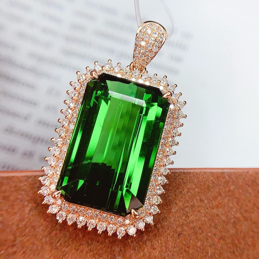 14k Gold 17.06 Ct Natural Tourmaline & Diamond Pendant( Without Chain ) - 4