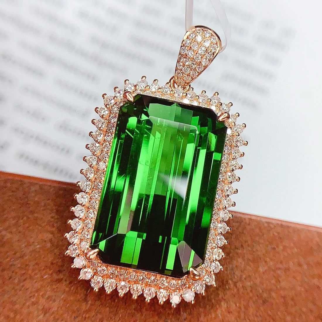 14k Gold 17.06 Ct Natural Tourmaline & Diamond Pendant( Without Chain ) - 5