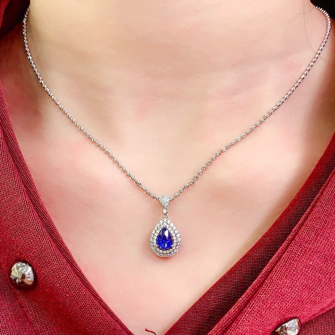 14k Gold 1.45 Ct Natural Sapphire & Diamond Pendant( Without Chain ) - 6