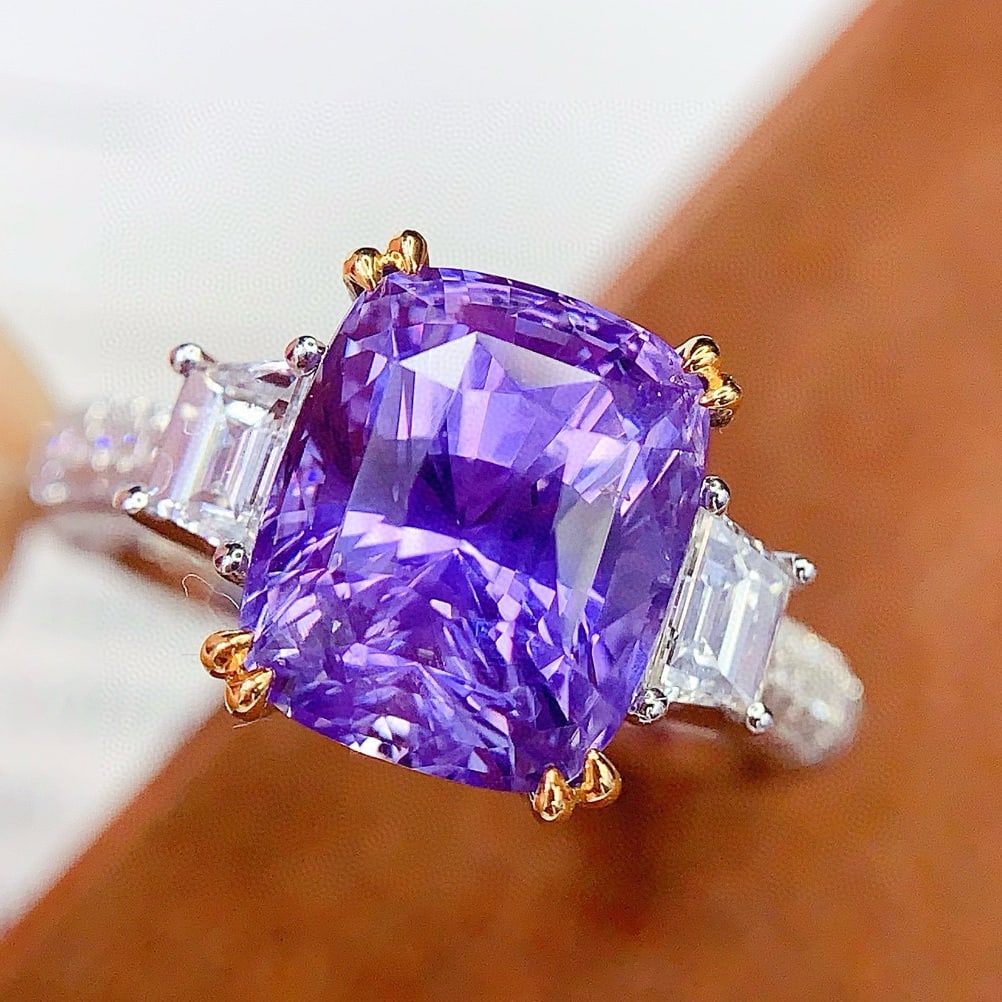 14k Gold 5.57 Ct Natural Sapphire & Diamond Ring - 4